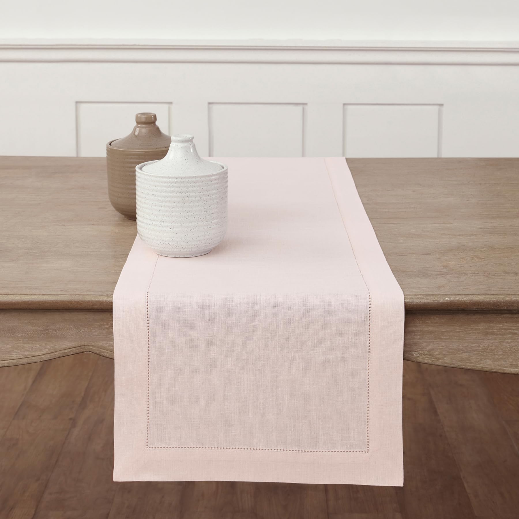 Solino Home Linen Pink Table Runner 36 Inch - 100% Pure Linen Classic Hemstitch Short Table Runner 14 X 36 Inch Ideal For Dresse