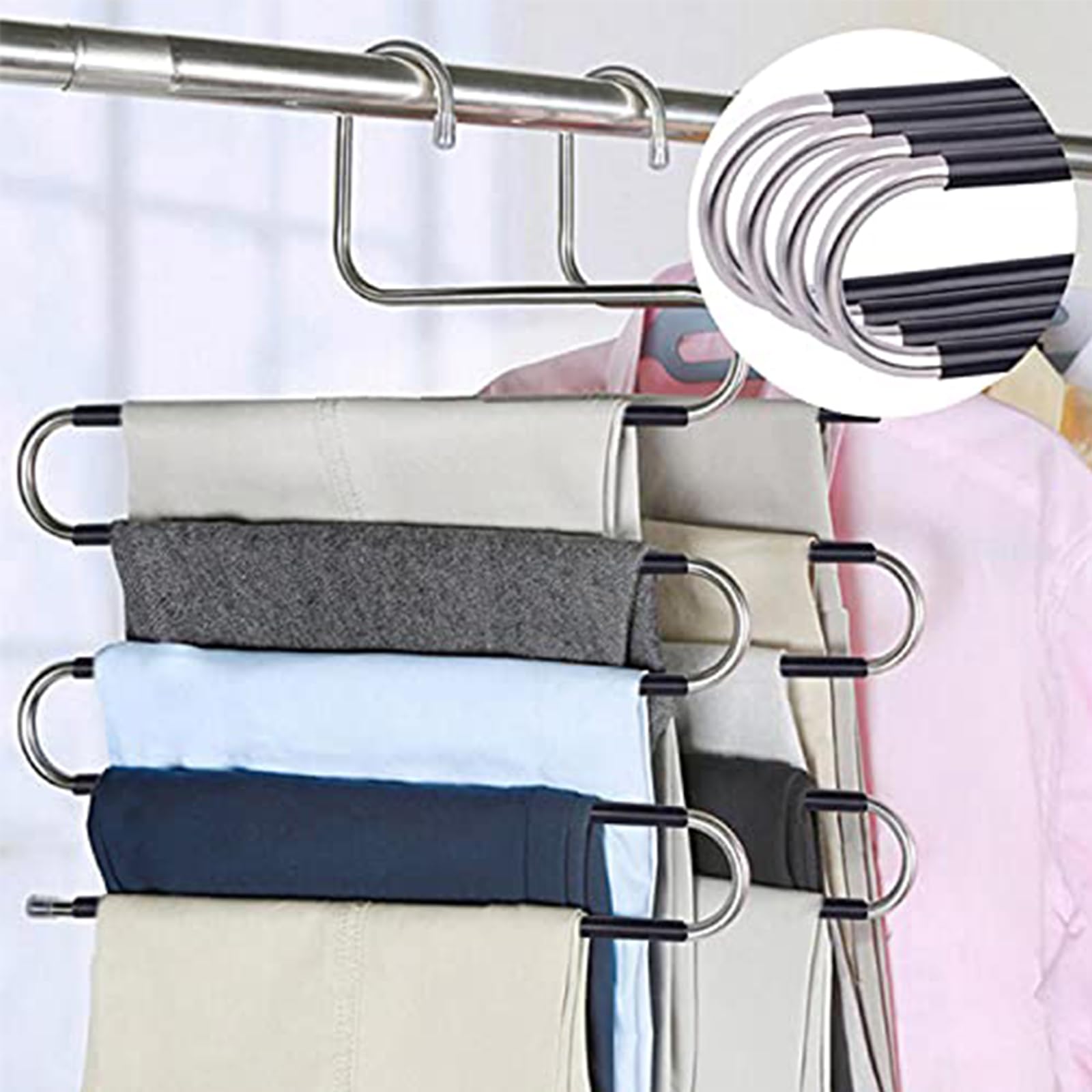 Devesanter Pants Hangers Space Save Non-Slip 4 Pack S-Shape Stainless Steel Clothes Hangers Closet Storage Organizer For Trouser