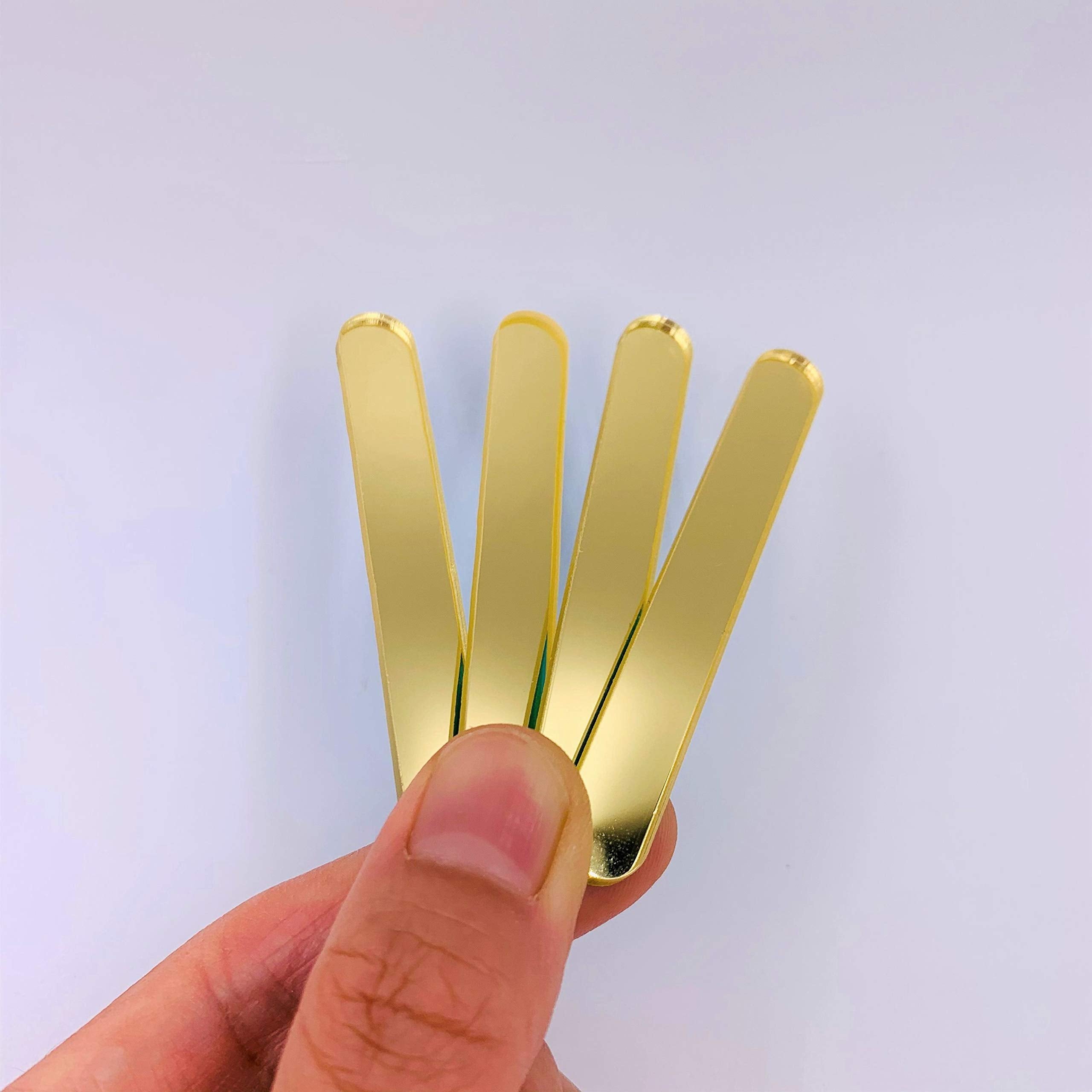 50 Pcs Mini Reusable Acrylic Cakesicle Popsicle Sticks, Small Size Mirror Stick For Ice Creamsicle Candy Apple (Mirror Gold)
