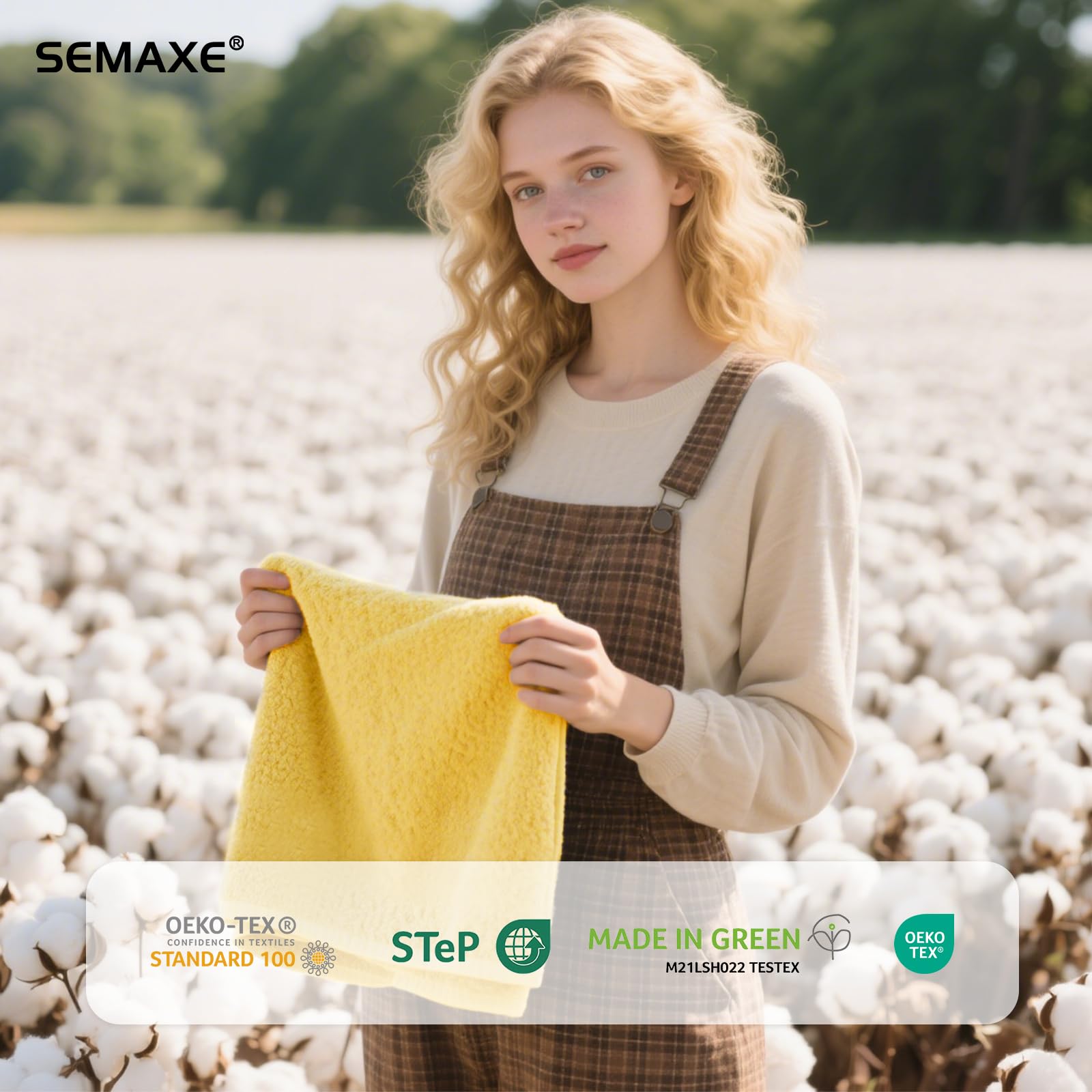 SEMAXE Hand Towel for Bathroom  Soft and Highly Absorbent Towel  100% Cotton Yellow Towel  Hotel & Spa Quality  16?x 27?  4 Pack