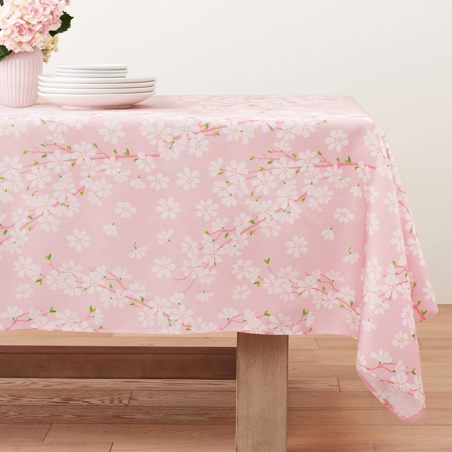 Bnejvif Pink Sakura Tablecloth, Floral Rectangle Tablecloth, Pink Flowers Print Rectangle Table Cloth, Spring Summer Waterproof