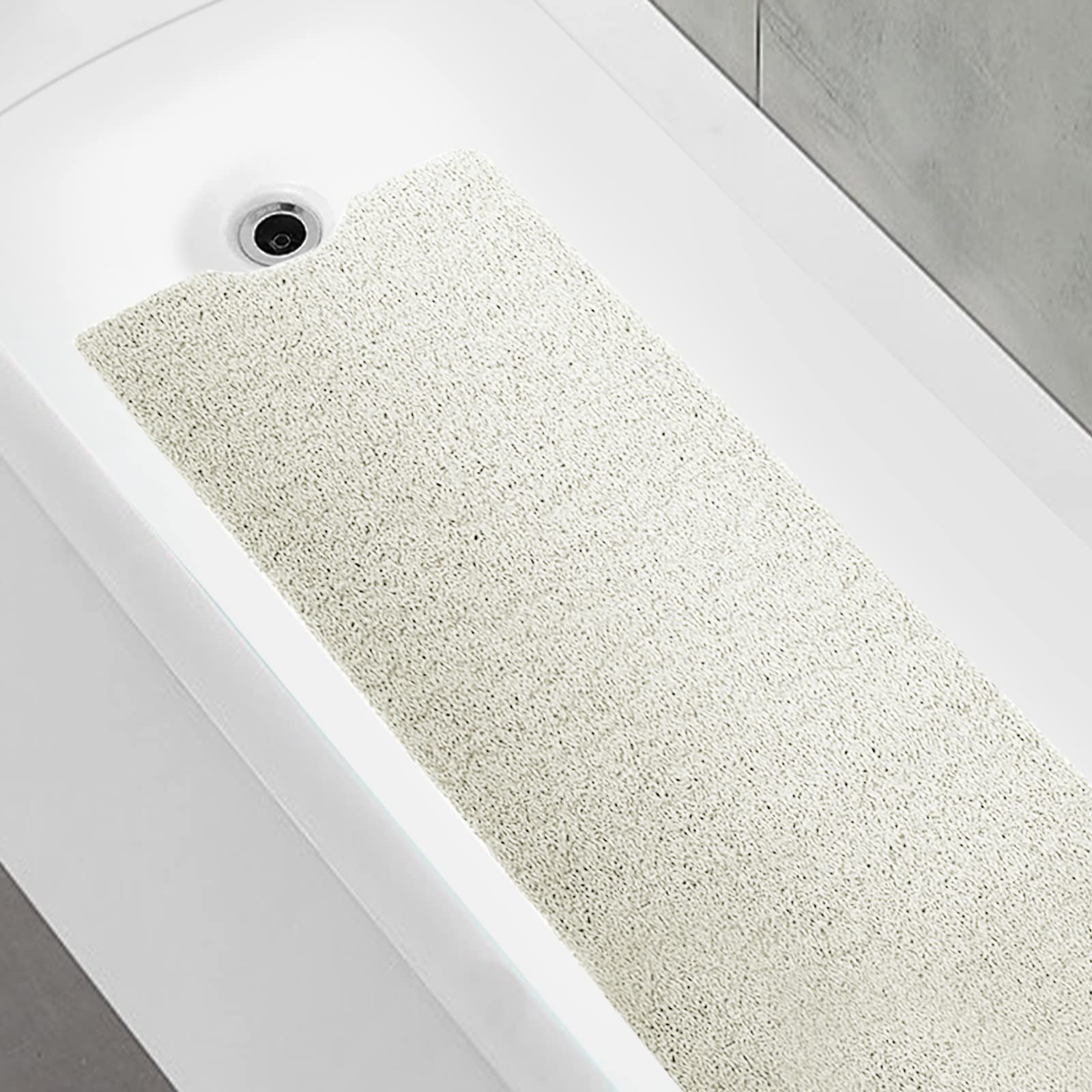 Oxtail Bathtub Mat Non Slip Shower Mat Soft Pvc Loofah Bath Tub Mats For Bathroom 16''X40'', White