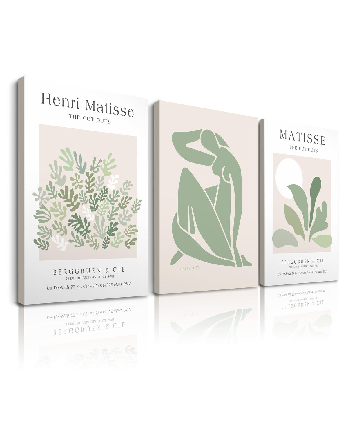 Sage Matisse Wall Art,Abstract Green Framed Wall Art Set Of 3,Minimalist Botanical Wall Art Decor,Truly Quality Canvas Prints Fo