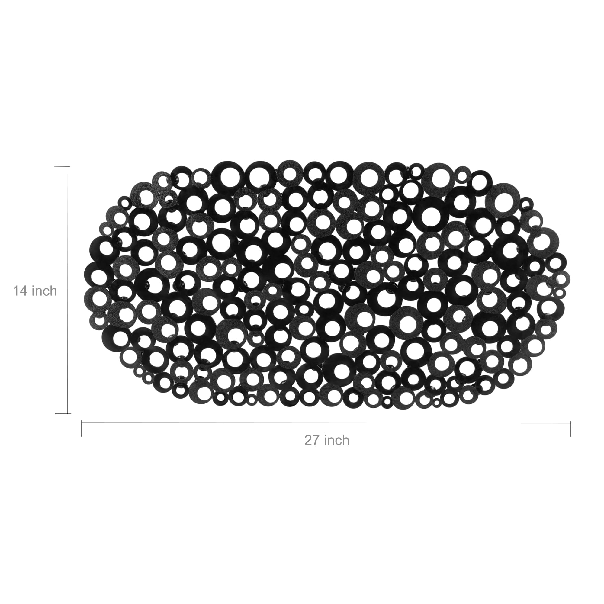 Weltrxe Oval Bathtub Mat Non Slip, Black Bubbles Bath Mats For Tub, Shower Mat With Drain Holes, Suction Cups, Machine Washable