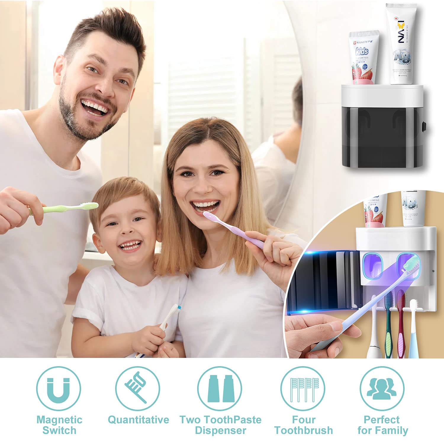 Gfware Toothbrush Holder Toothpaste Dispenser Wall Mounted Cover Electric Tooth Brush Stand Set With 2 Toothpaste Squeezers For