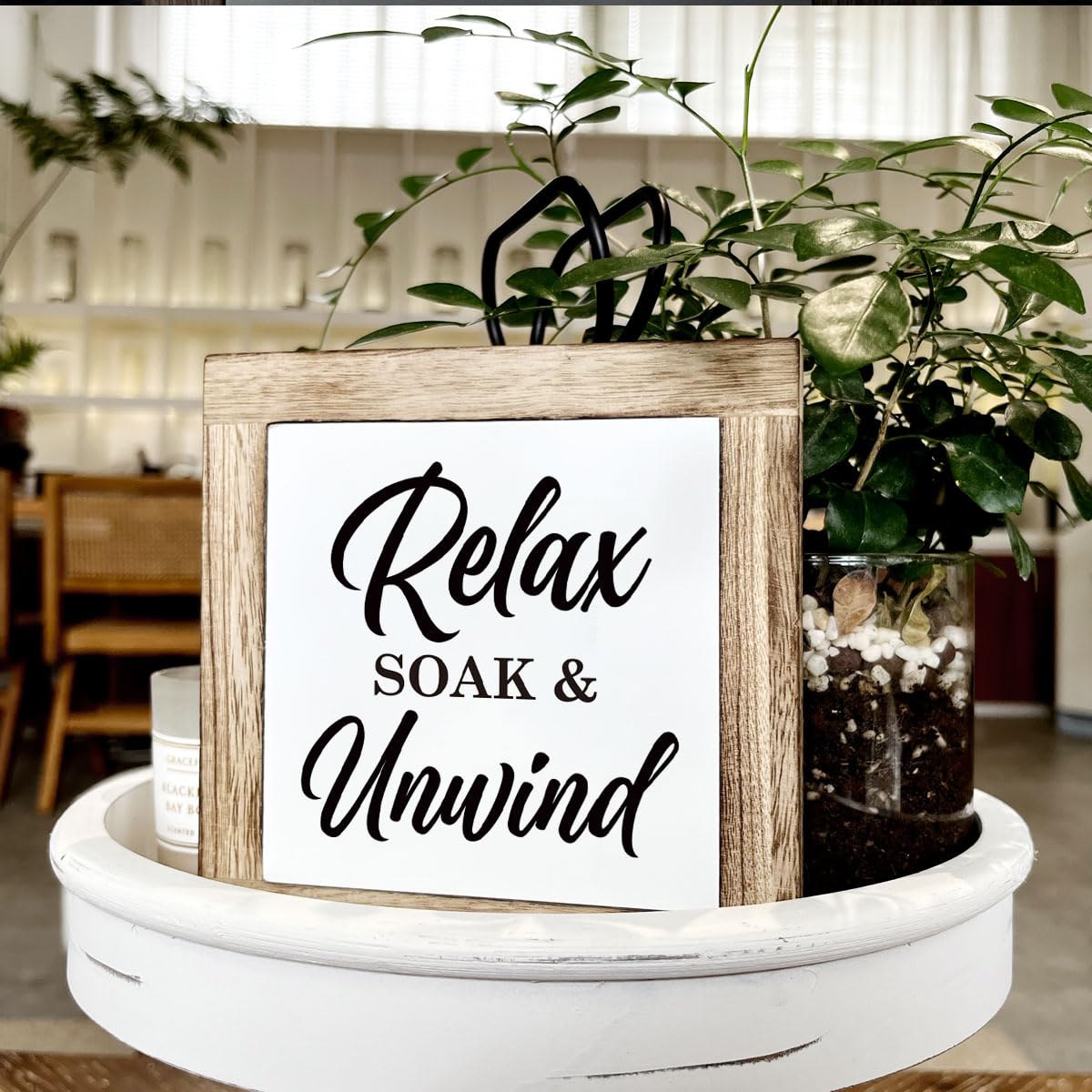 Relax Soak Unwind, Wooden Box Signs for Home Decor, Rustic Farmhouse Bathroom Decor Tabletop, Housewarming Bathroom Decortion, B