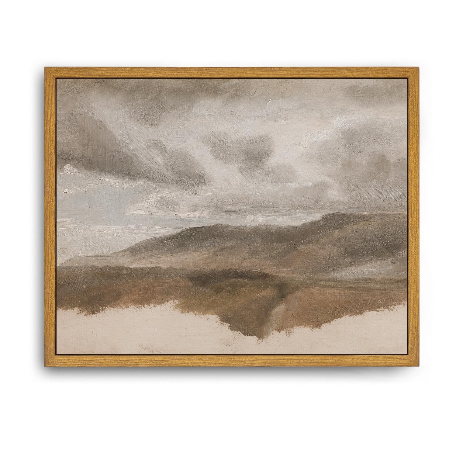 Roslynity Framed Canvas Wall Art Vintage Print Landscape Study With Clouds Oil Paintings Nature Muted Neutral Retro Aesthetic Ar