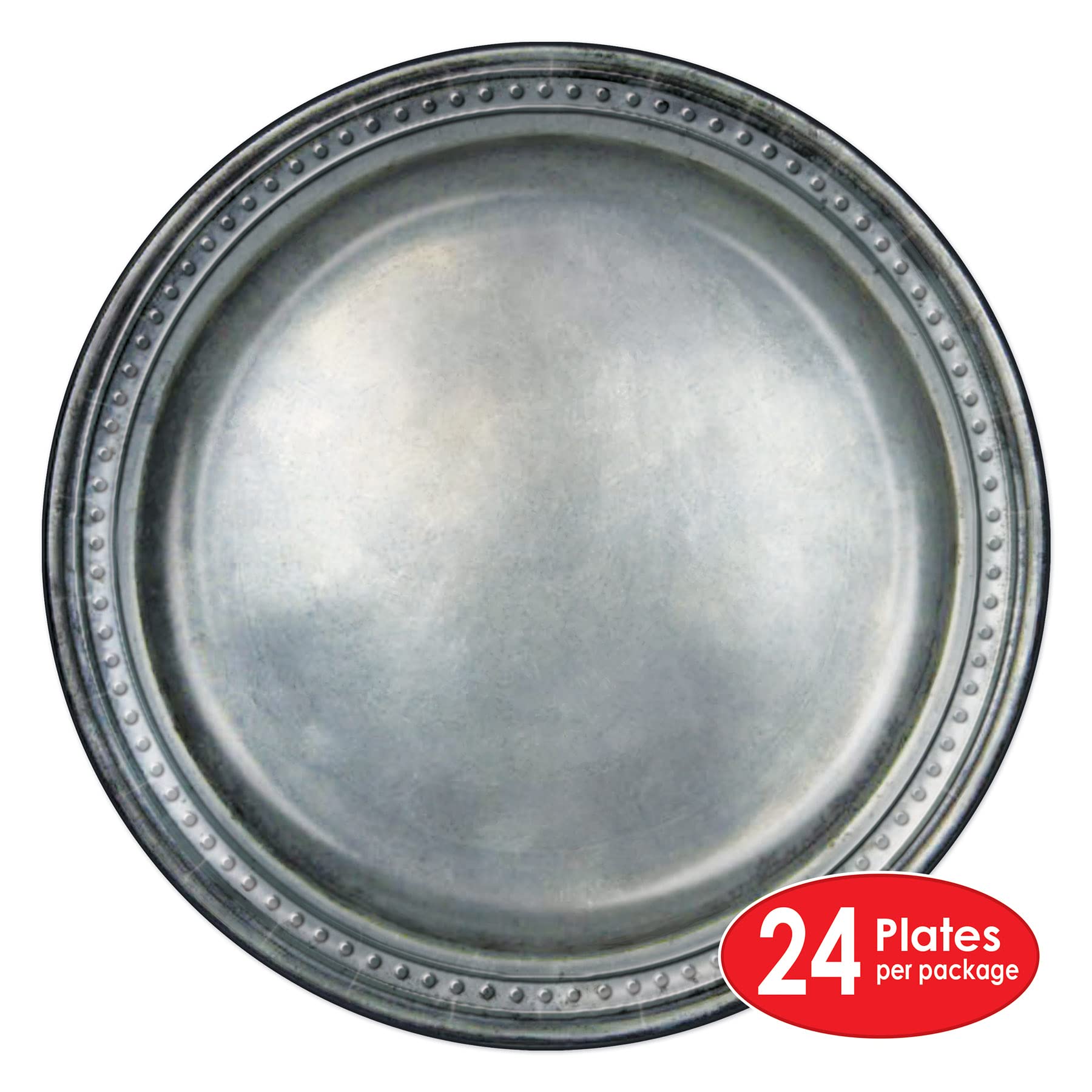 Beistle 24 Piece All Occasion Disposable Pewter Paper Plates Medieval Party Supplies - Pirate And Halloween Tableware, 9'', 5817