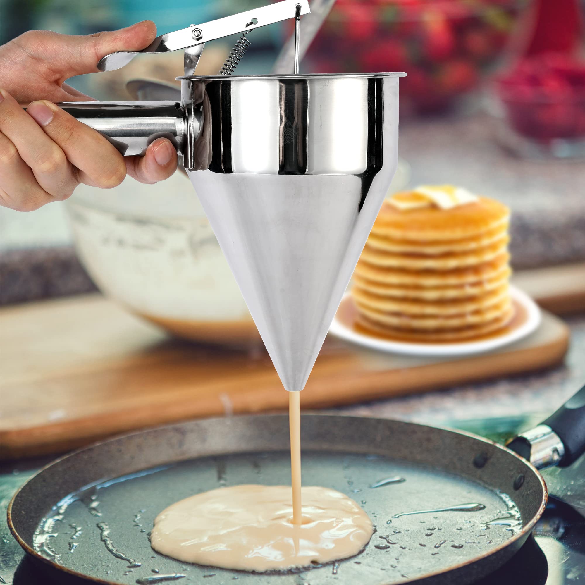 EgieMr Stainless Steel Pancake Batter Dispenser Funnels with Stand Great for Cupcakes  Takoyaki or Any Baked Goods