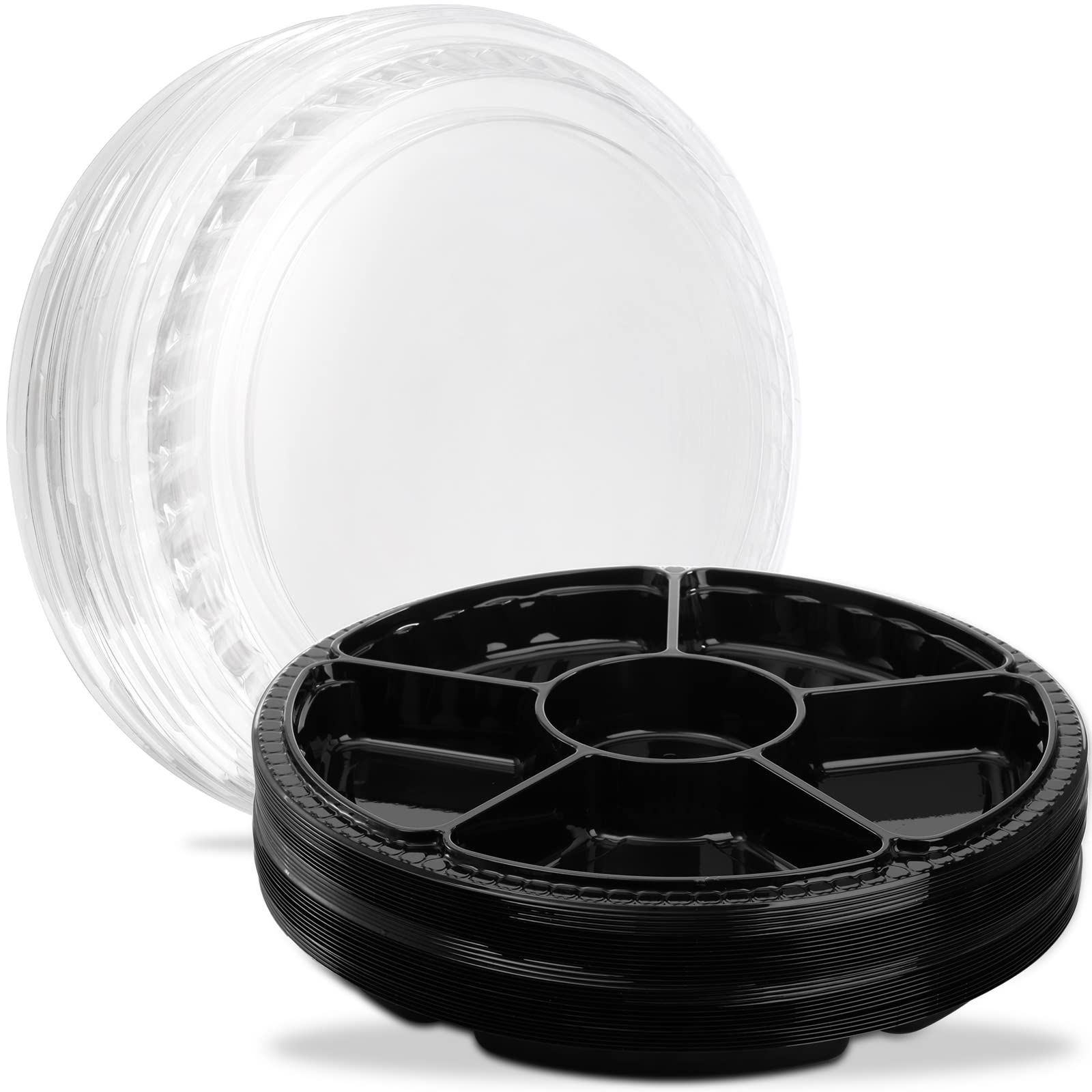 Lawei 30 Pack Plastic Appetizer Trays With Clear Lid, Round Stackable Serving Party Trays, 12 In Banquet Catering Fruit Vegetabl