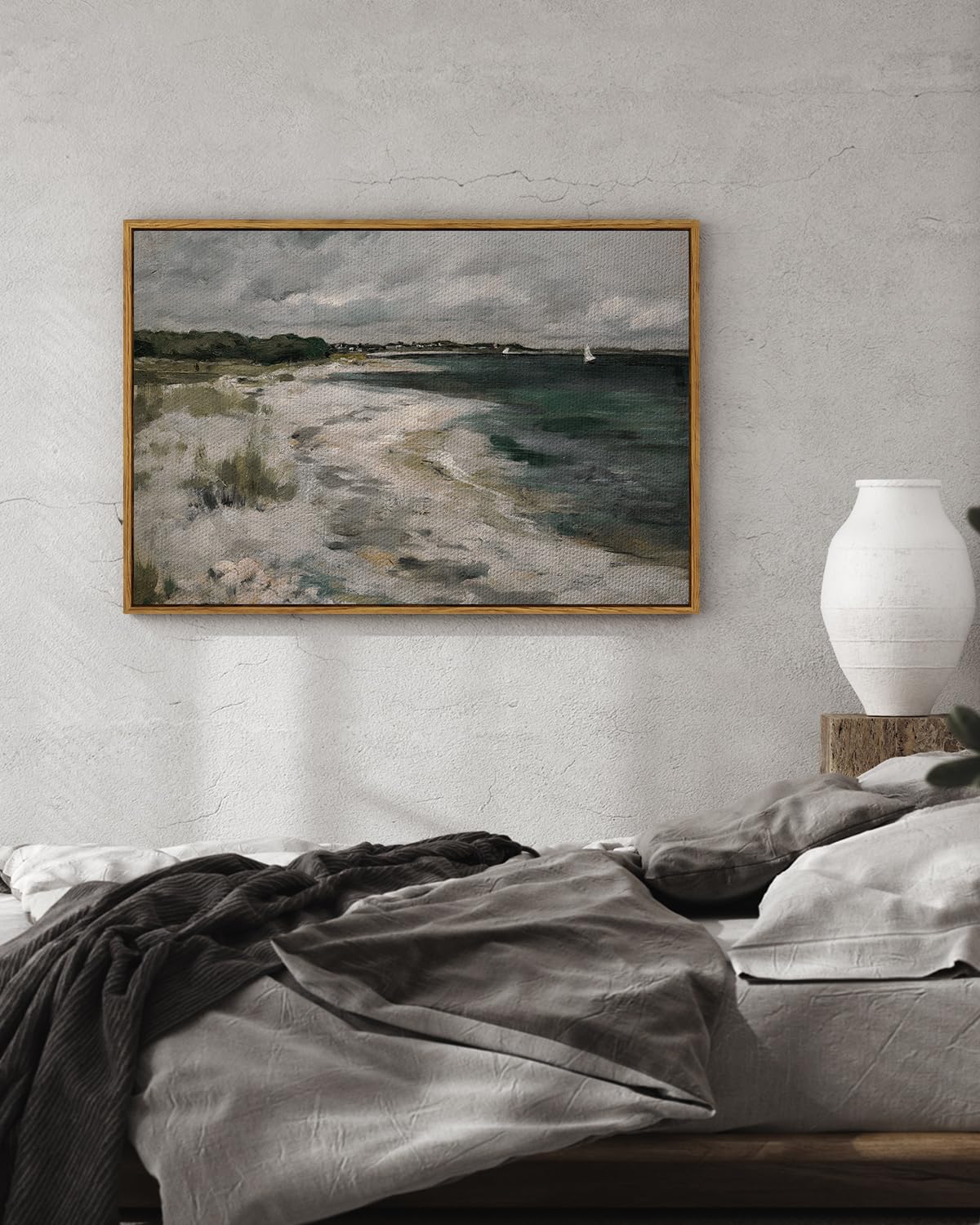 InSimSea Framed Landscape Canvas Wall Art | Seaside Vinage Painting Prints Coastal Wall Art | Modern Farmhouse Decor | Rustic Wall Decor for Living Room Bedroom | French Country Decor 24x36inch