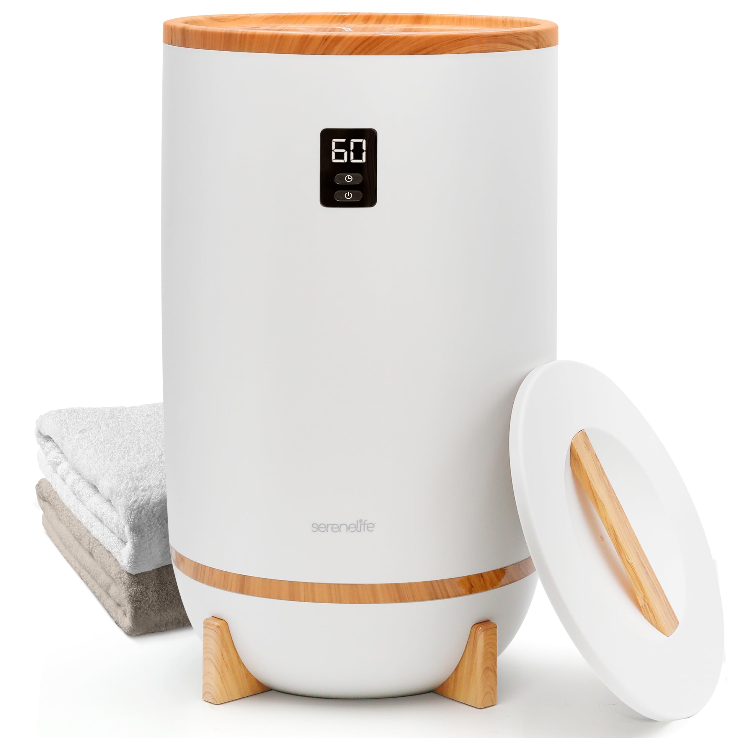 Serenelife Single Touch Towel And Blanket Warmer With Fragrant Disc Holder And Led Ring Gray, Perfect Size For Two Large Bath To