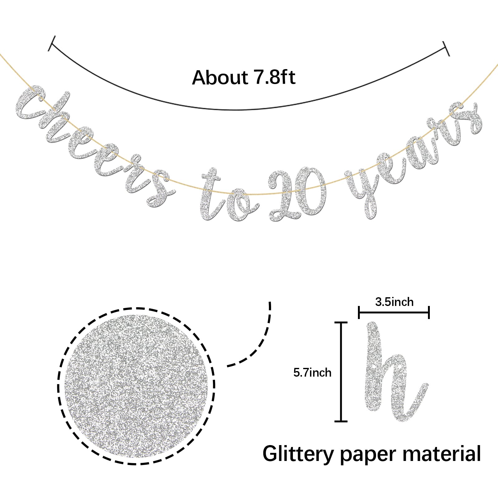 Glitter Silver Cheers To 20 Years Banner - 20Th Birthday Sign Bunting 20Th Marriage Anniversary Party Bunting Decoration