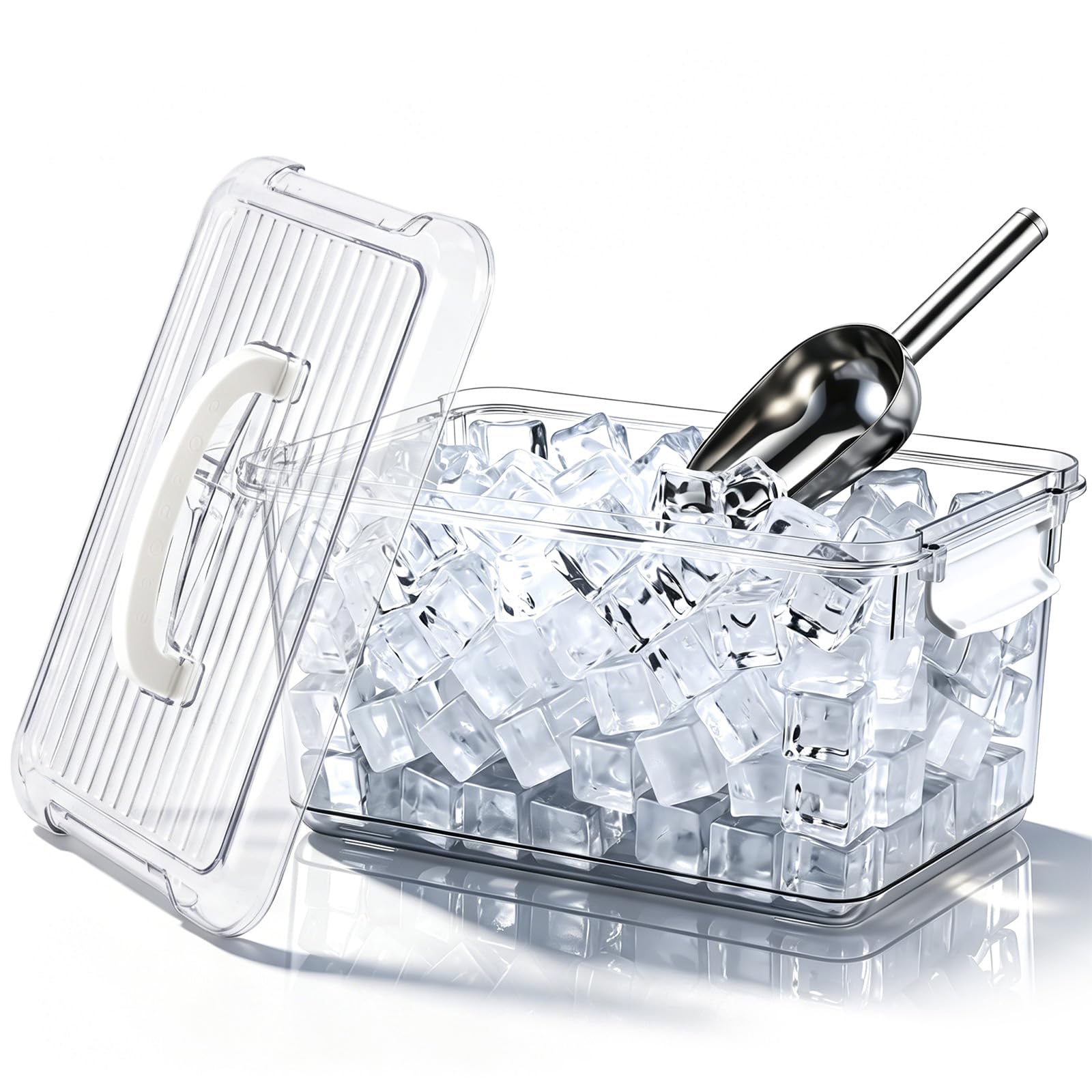 Teecyhooo 2 Pcs Ice Container for Freezer with Lid, Bin and Metal Scoop