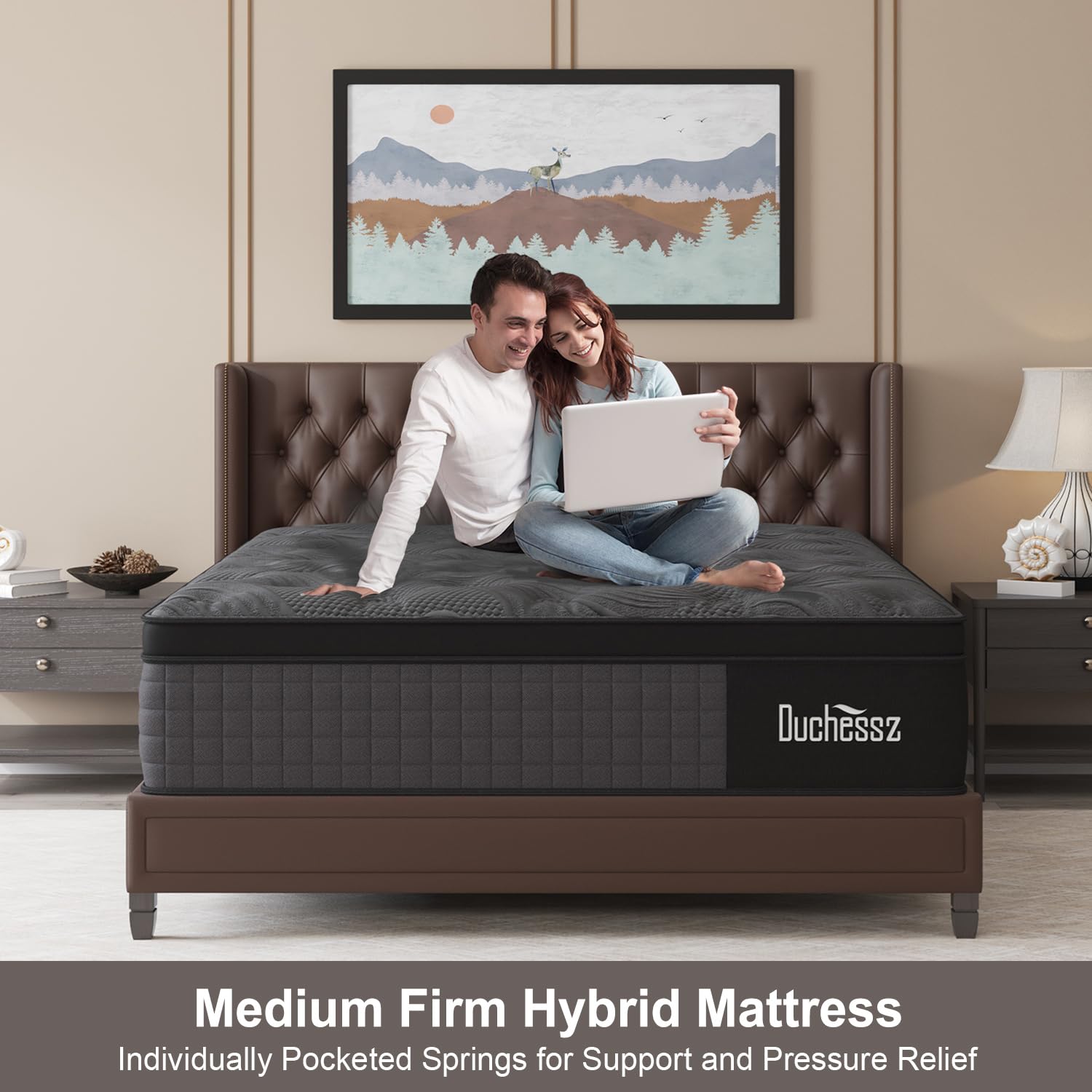 Duchessz Queen Mattress, 14 Inch Hybrid Mattress Black With Gel Memory Foam And Individually Pocket Innerspring Euro Top Mattres