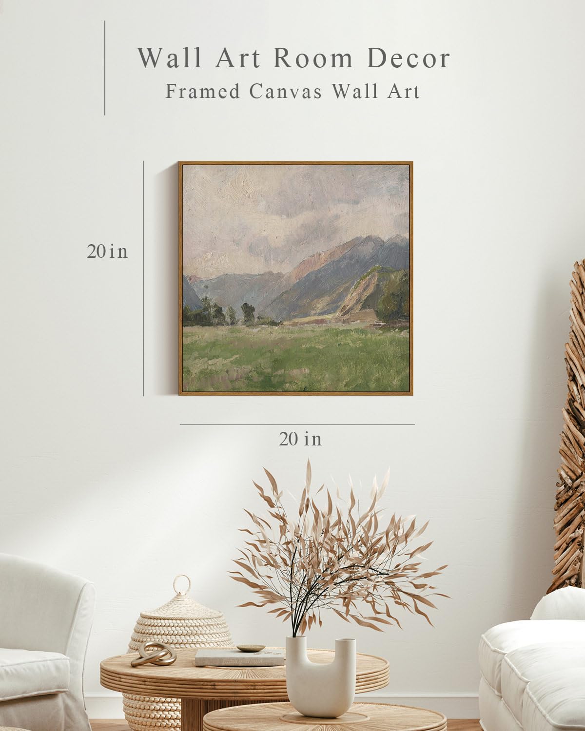 Insimsea Square Framed Canvas Wall Art, Large Decor Retro Prairie Mountain Landscape Paintings, Nature Wall Pictures For Bedroom