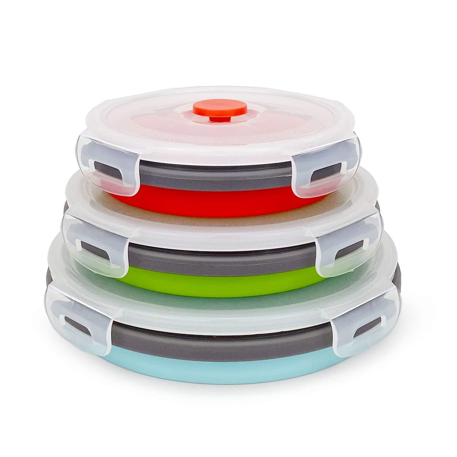 Cartints Round Collapsible Bowls With Lids, Reusable Silicone Food Storage Containers, 3Pack 500-800-1200Ml, Stackable Space Sav