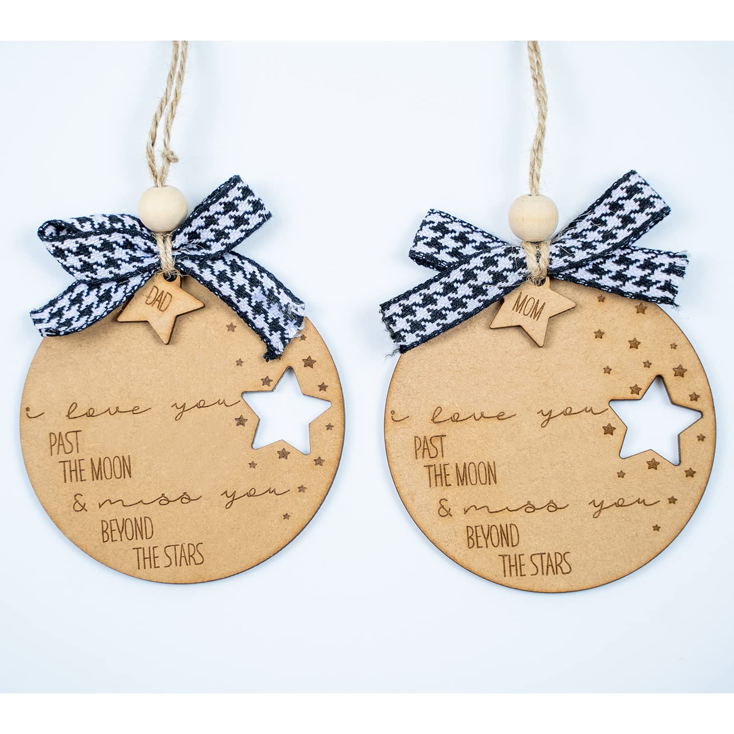 I Love You Past The Moon Wooden Memorial Christmas Ornaments - Dad Memorial Sympathy Gifts for Loss