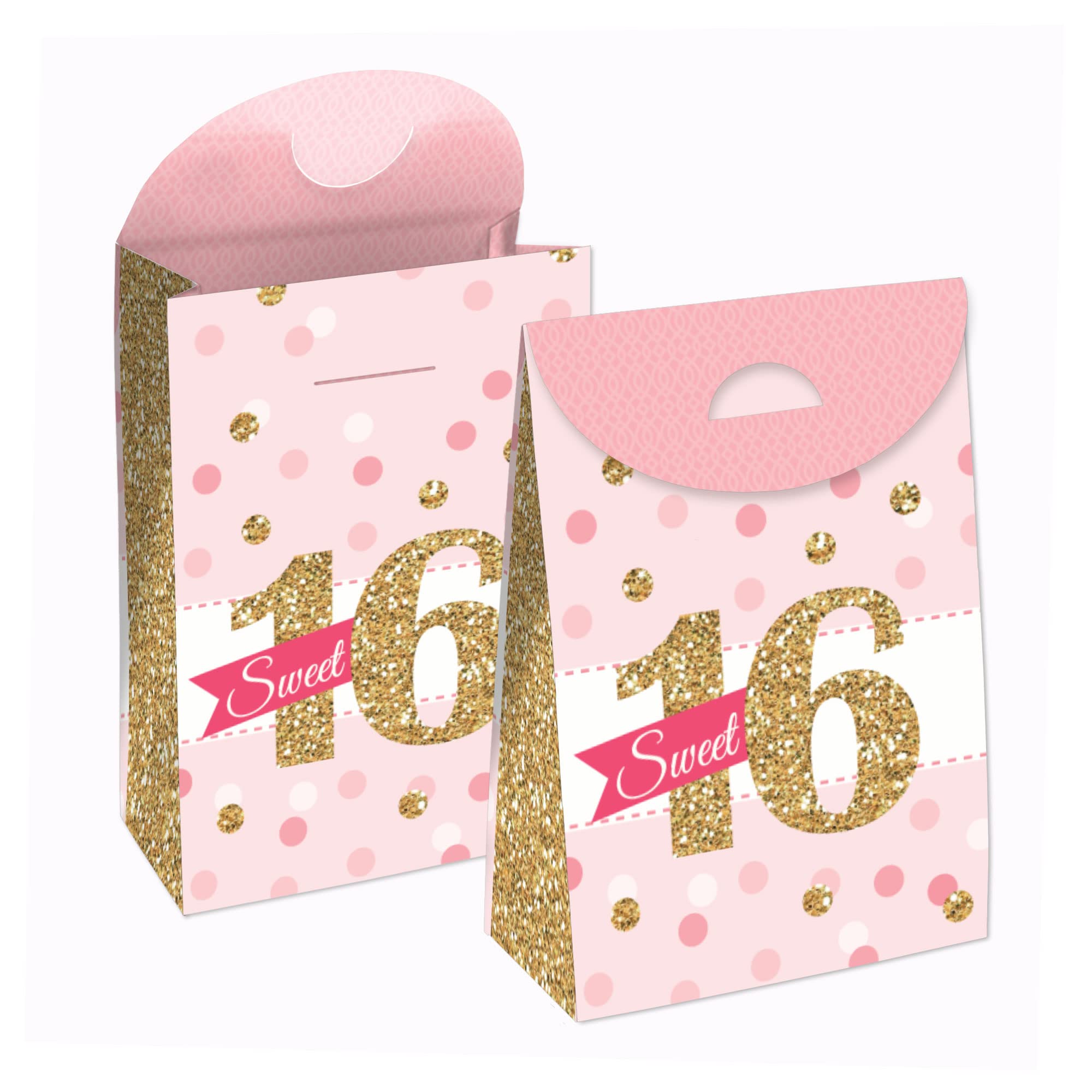 Big Dot Of Happiness Sweet 16-16Th Birthday Gift Favor Bag - Party Goodie Boxes - Set Of 12