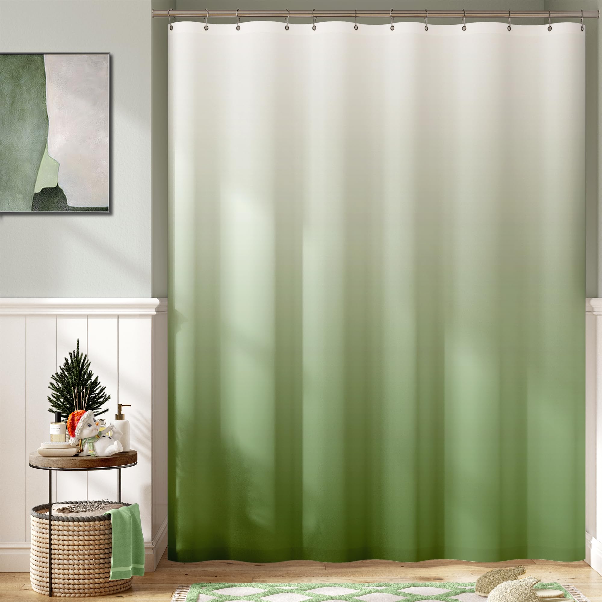 Jinchan Ombre Sage Green Shower Curtain For Bathroom Waterproof Fabric Gradual Color Design Shower Curtain Set With 12 Hooks 70X