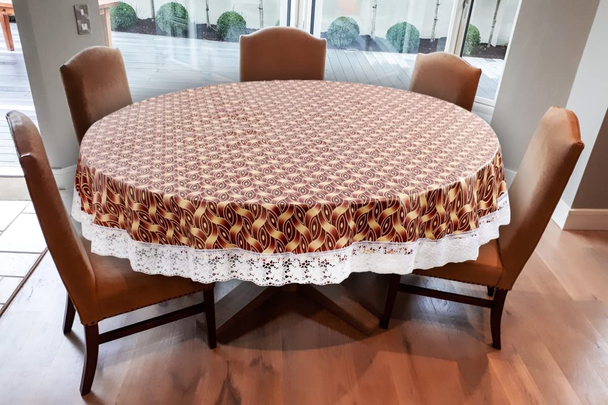 Stylista Waterproof 6 Seater Round Table Cover 72 Inches Diameter Interlocked Ropes Pattern Brown