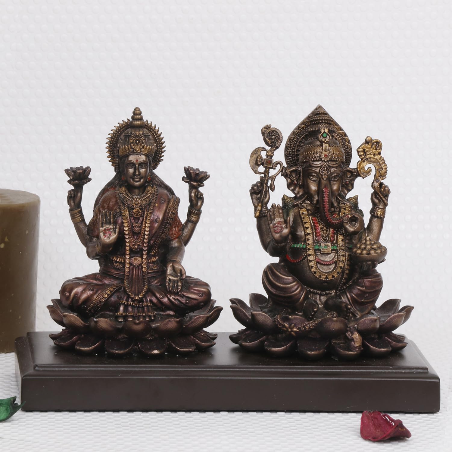 Artvarko Lakshmi Ganesha Idol Ganesh Laxmi Cold Cast Resin Statue Bronze Finish Murti Statue For Diwali Puja Home Office Success
