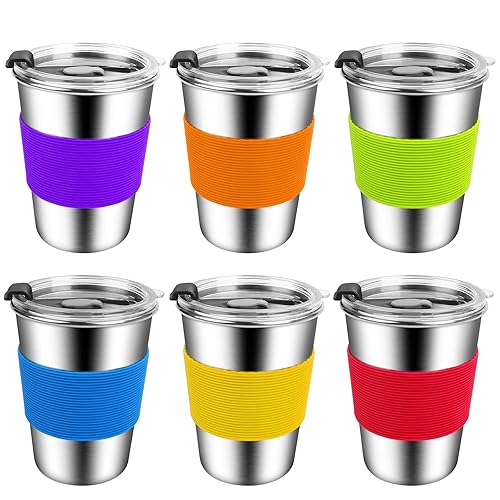 Shineme Kids Cups With Lid, 12Oz Stainless Steel Drinking Cups With Sleeves And Spill Proof Lid, Unbreakable Toddler Sippy Cups