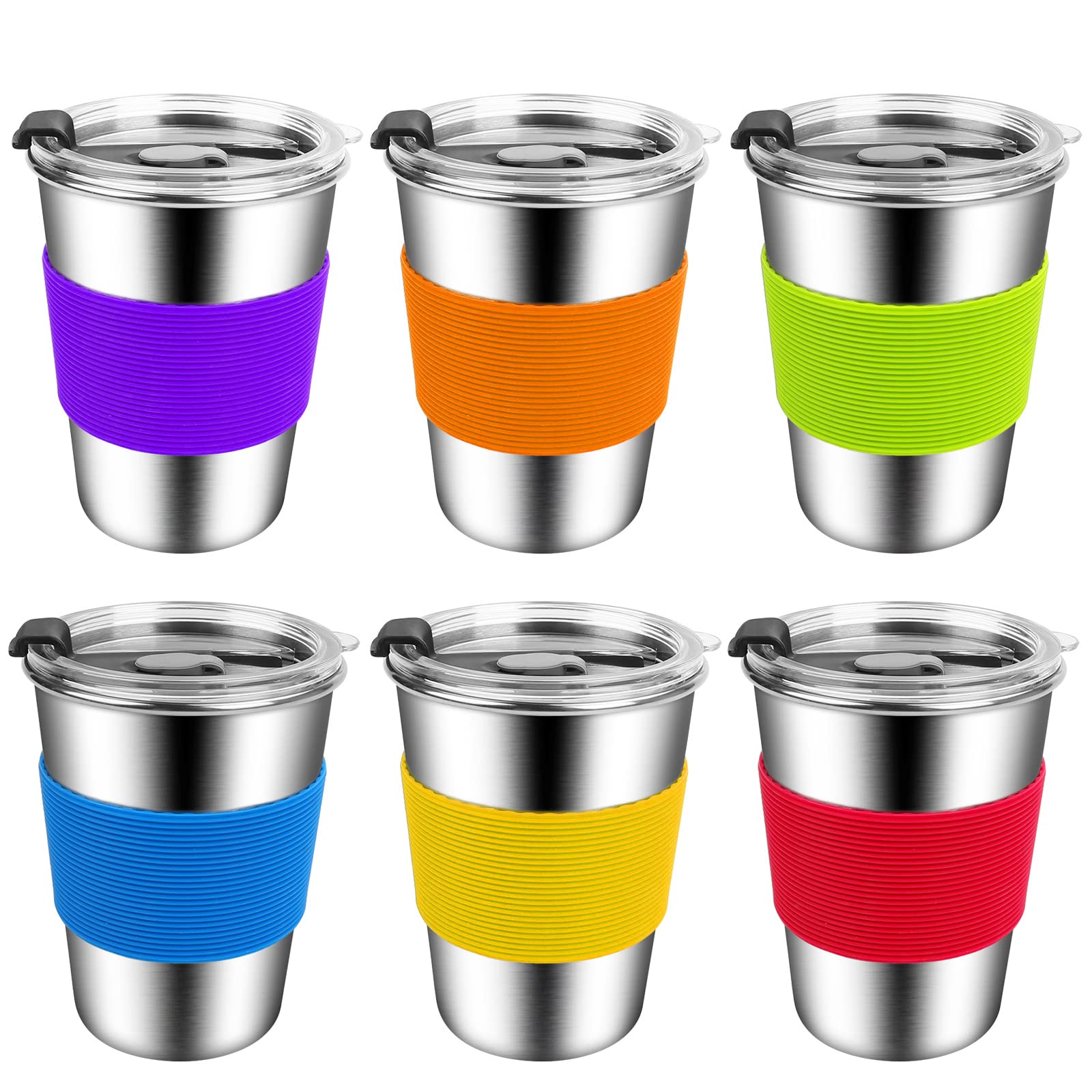 Shineme Kids Cups With Lid, 12Oz Stainless Steel Drinking Cups With Sleeves And Spill Proof Lid, Unbreakable Toddler Sippy Cups