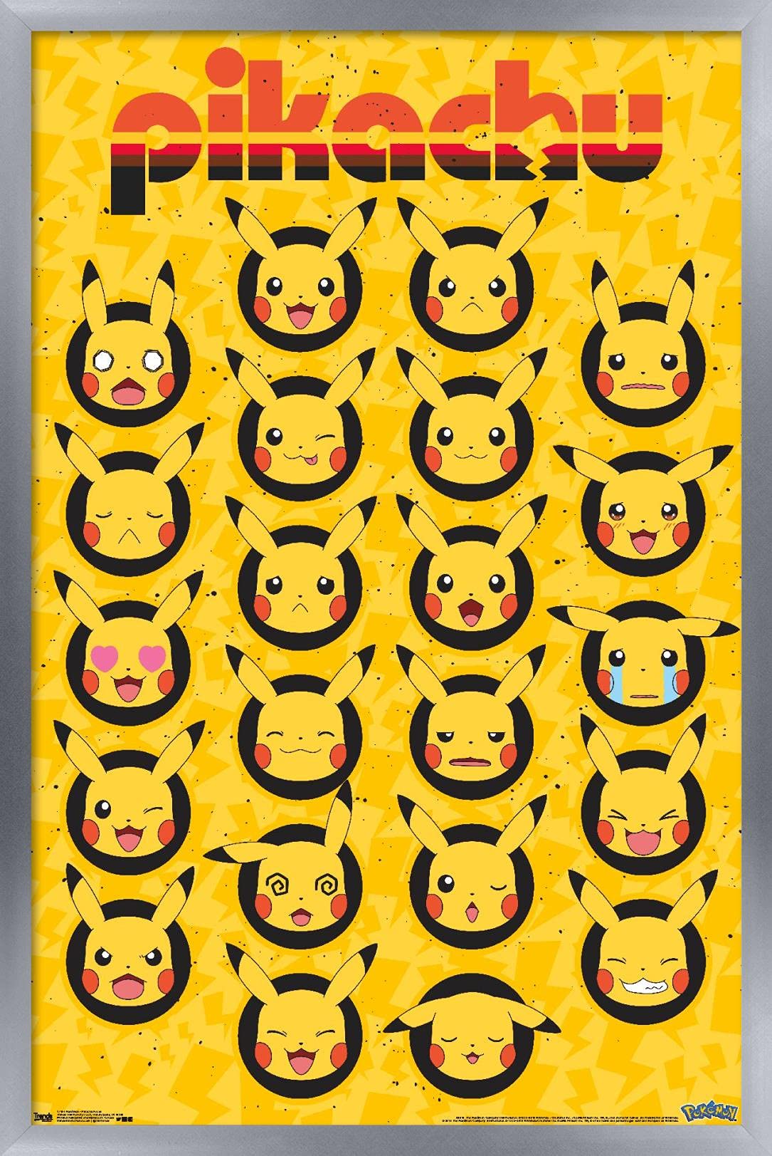 Trends International Pok  Mon - Pikachu Faces Wall Poster, 22.375'' X 34'', Silver Framed Version