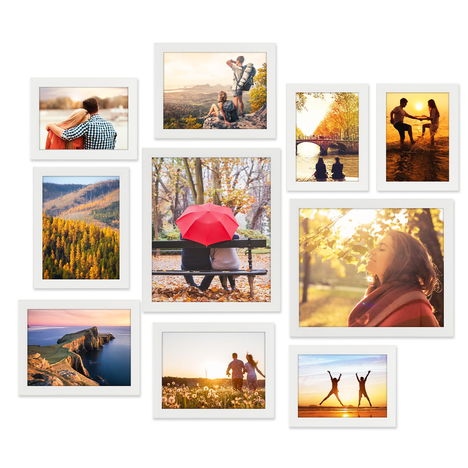 Giftgarden 10-Pack White Picture Frames for Various Sizes Photos, Two 8x10, Four 5x7, Four 4x6, Multi Assorted Modern Frame Coll