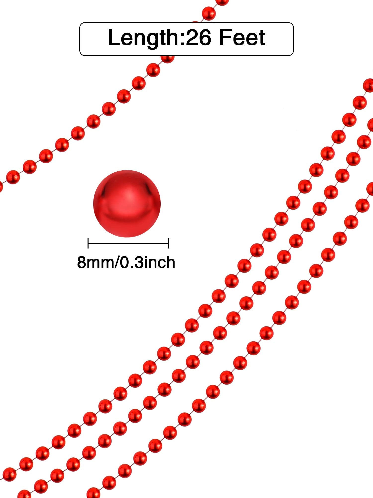 26 Feet Christmas Tree Beaded Garland Plastic Pearl Strands Chain Artificial Pearls Beads Trim Garland for Xmas Tree Holiday Wed