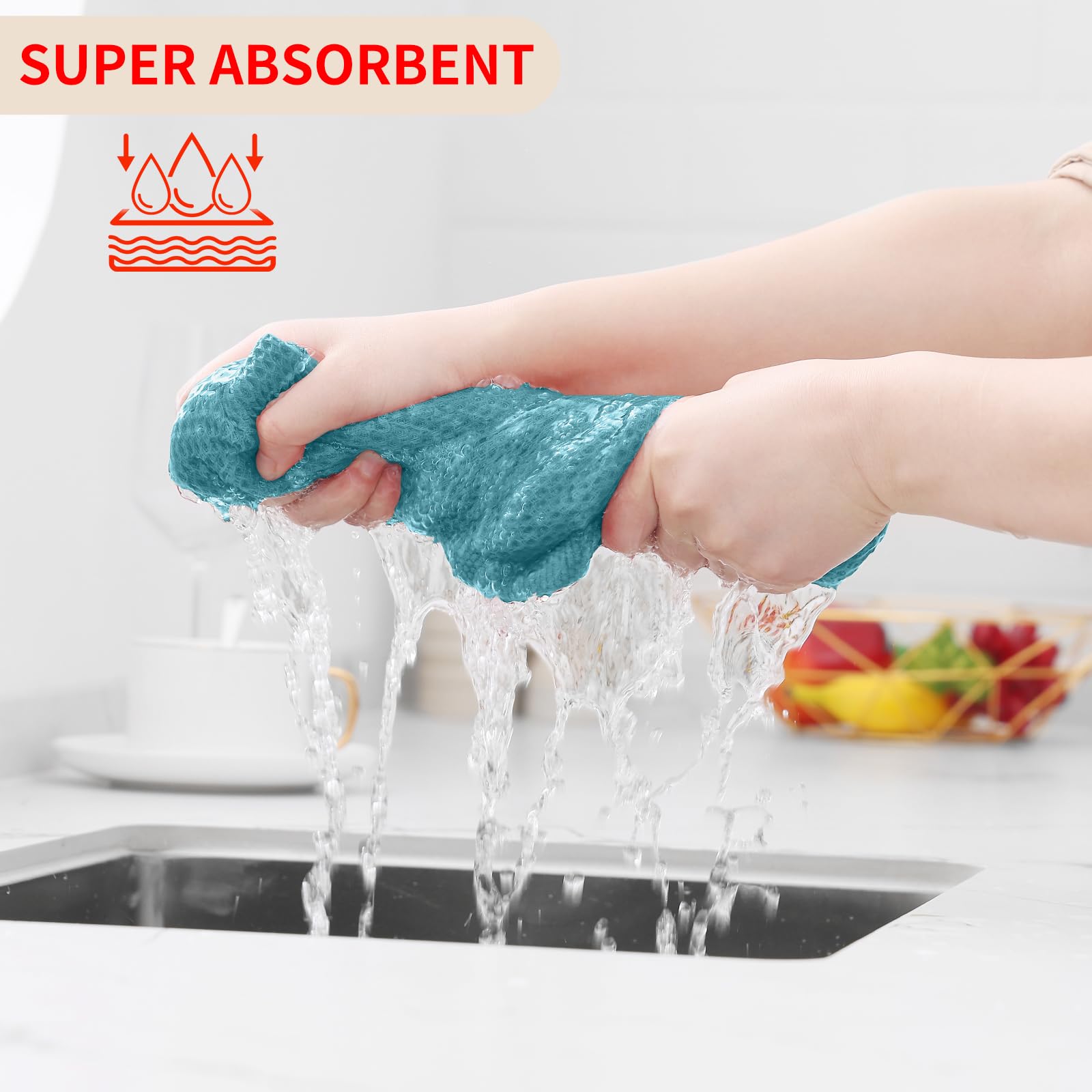Homaxy 100% Cotton Waffle Weave Kitchen Dish Towels, Ultra Soft Absorbent Quick Drying Cleaning Towel, 13 x 28 Inches, 6-Pack, L