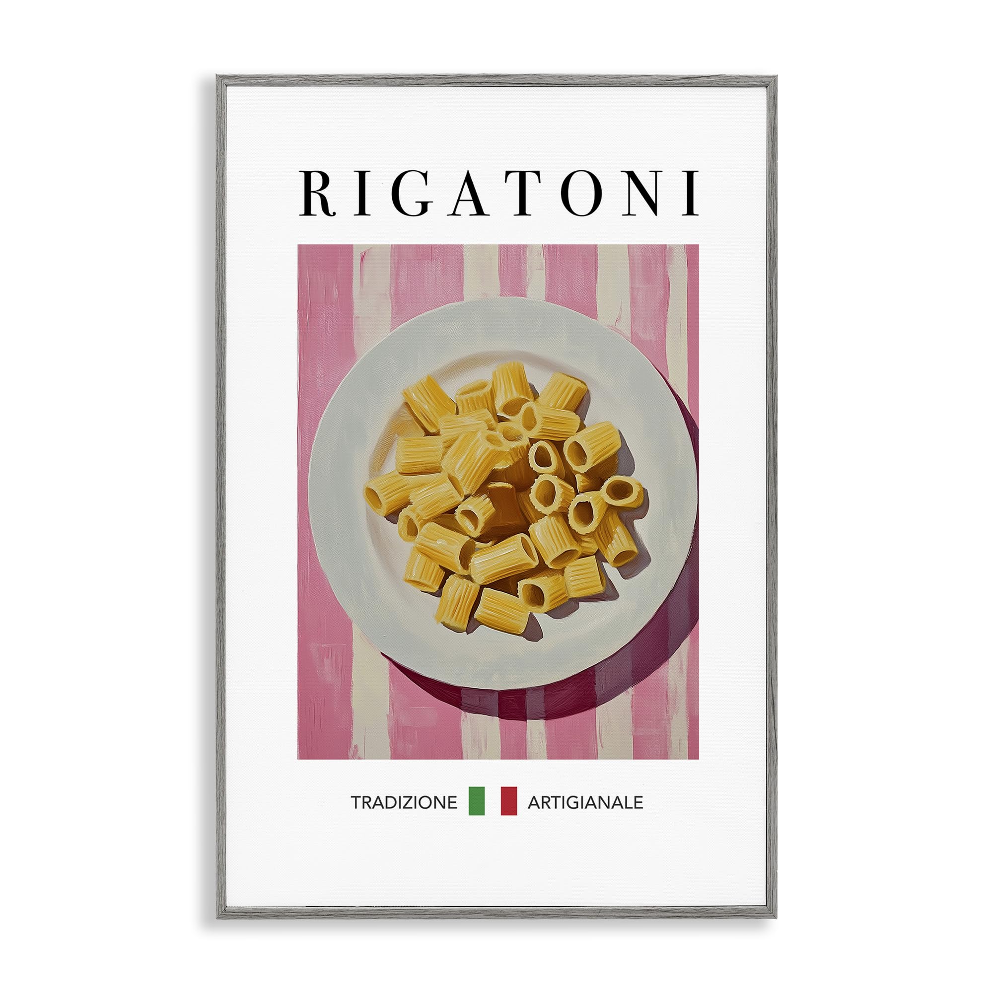 Framed Giclee Art (1.5 D) from USA by Artist Andreas Magnusson - Traditional Rigatoni Pasta, Textured Farmhouse Gray, 12 x 18 