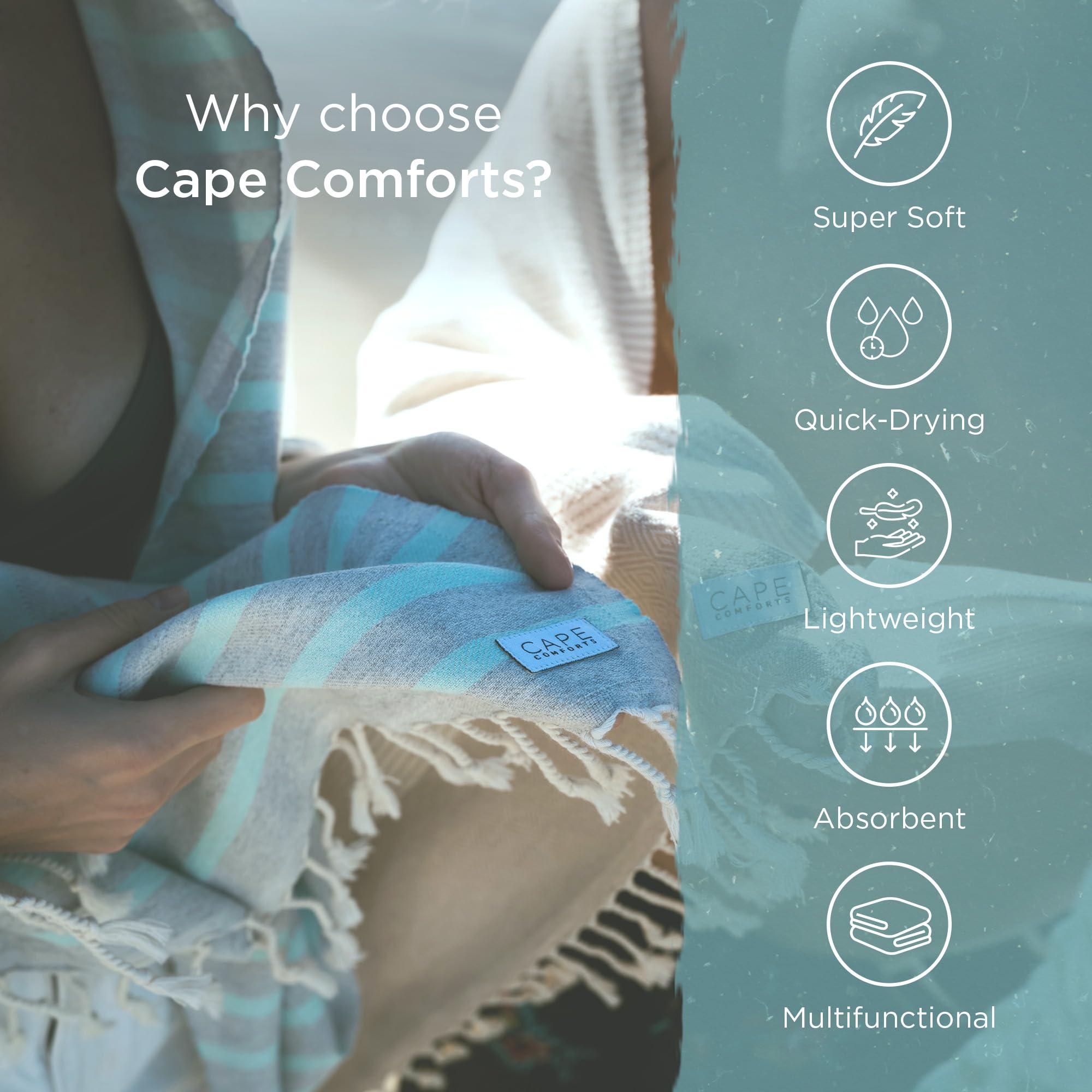 Cape Comforts Large Turkish Beach Towel, Striped Light Grey & Mint - 37'' X 67'' - Super Soft & Lightweight - Quick Dry Sand Fre