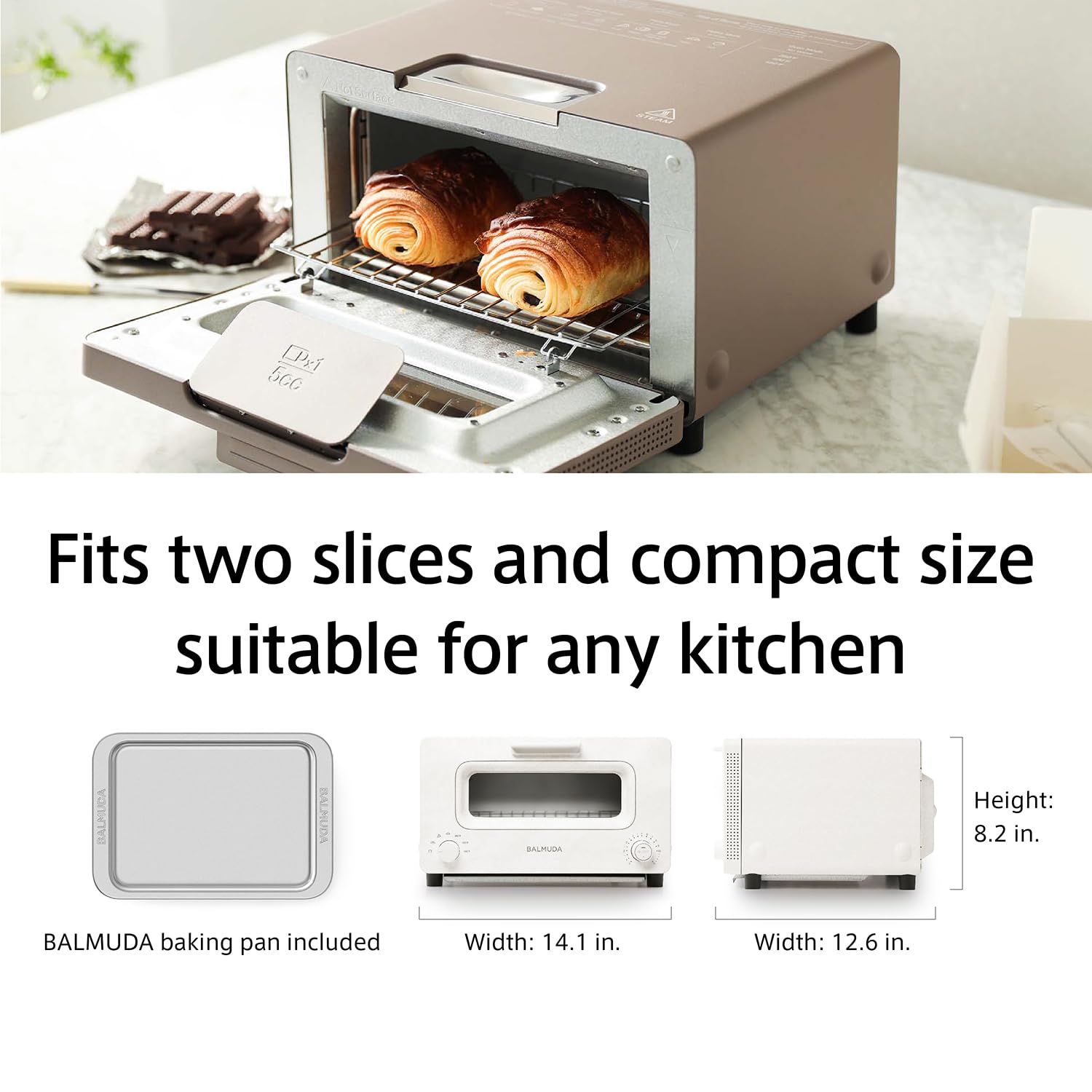 BALMUDA The Toaster  Steam Oven  5 Cooking Modes - Sandwich Bread  Artisan Bread  Pizza  Pastry  Oven  Compact Design  Baking Pan  K01M-WS  White  US Version