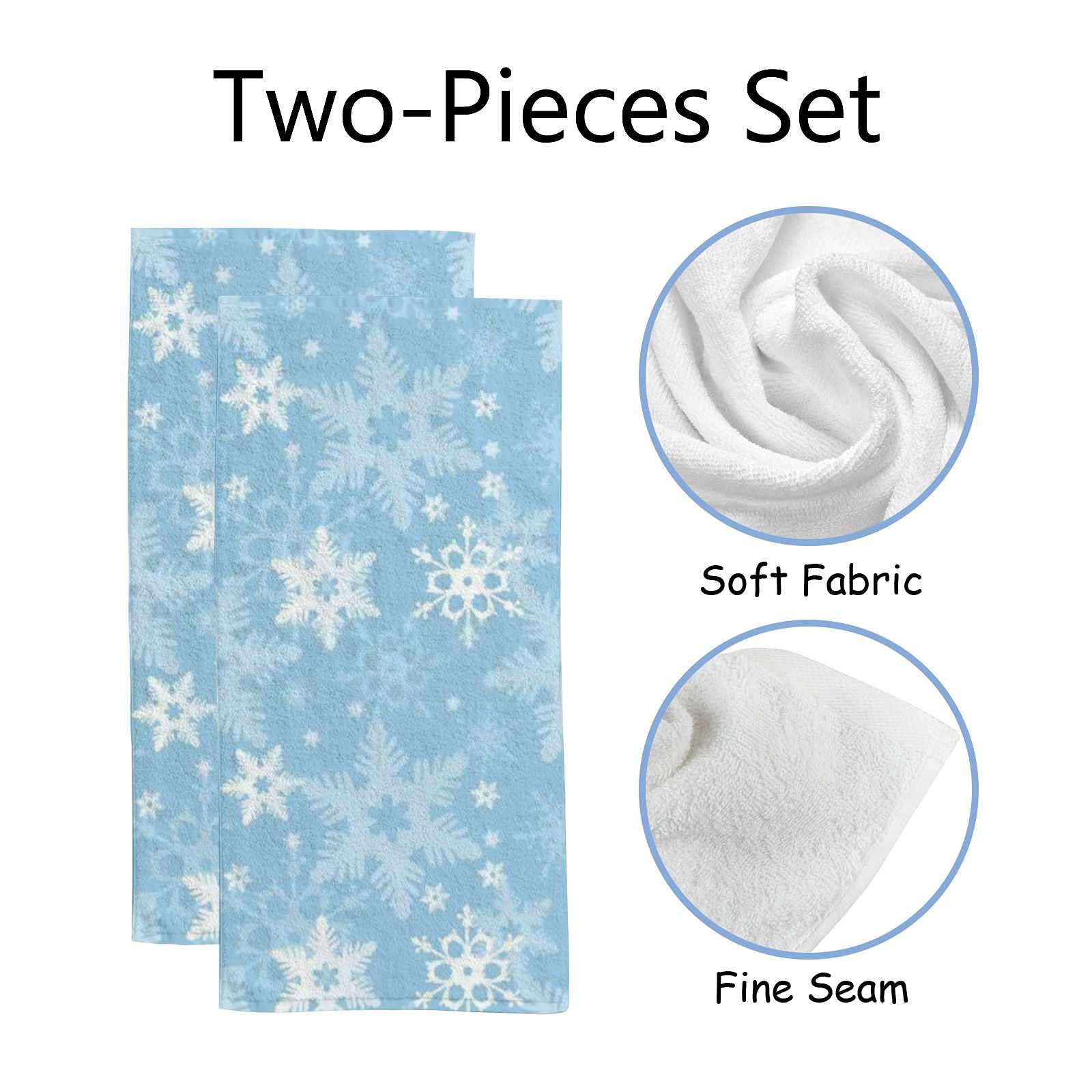 Vantaso Bath Hand Towels Set Of 2 Christmas Light Blue White Snow Soft And Absorbent Washcloths Kitchen Hand Towel For Bathroom
