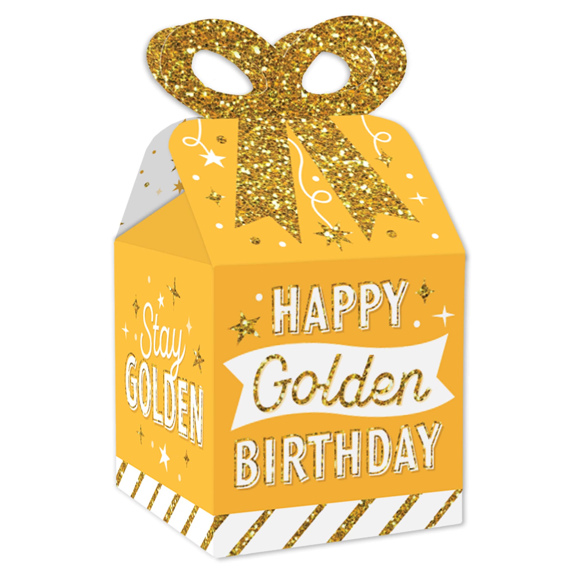 Big Dot Of Happiness Golden Birthday - Square Favor Gift Boxes - Happy Birthday Party Bow Boxes - Set Of 12