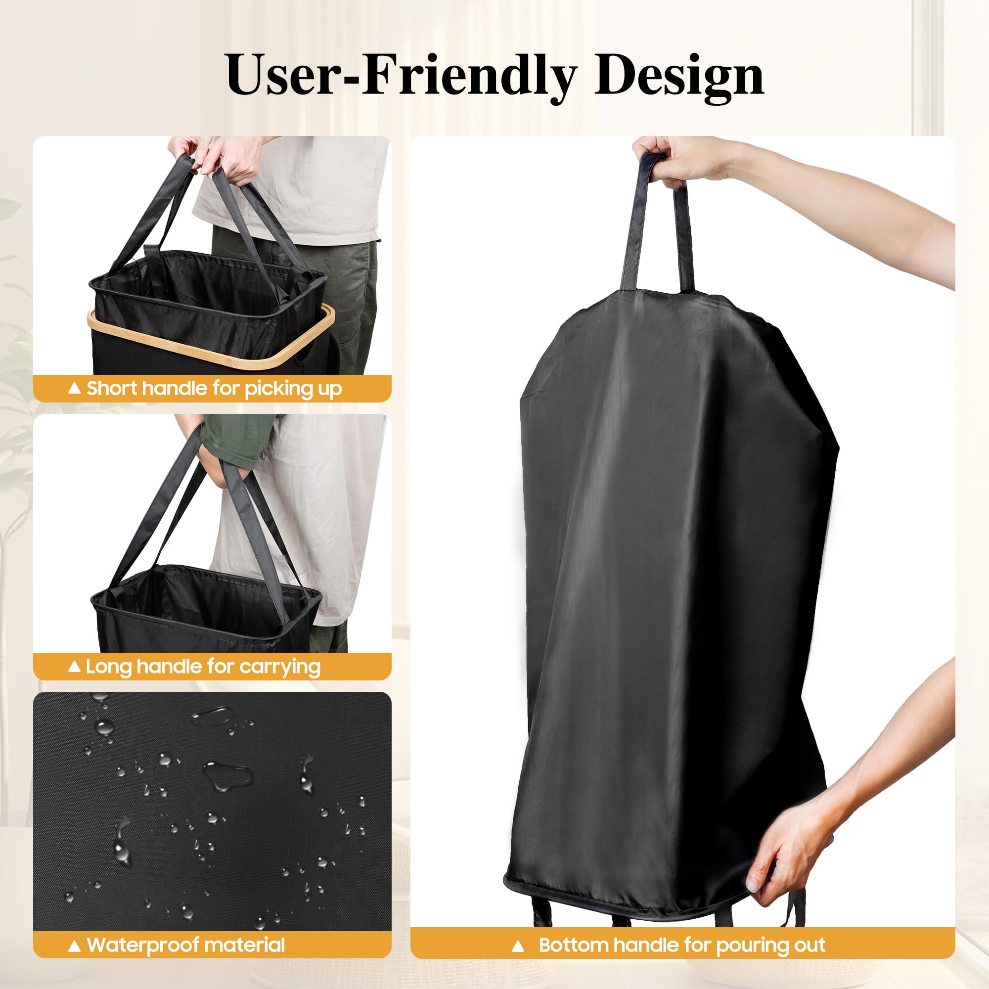 Foluck Large Laundry Hamper, 100L Waterproof Laundry Basket With Lid And Removable Bag, Collapsible Tall Clothes Hamper With Bam