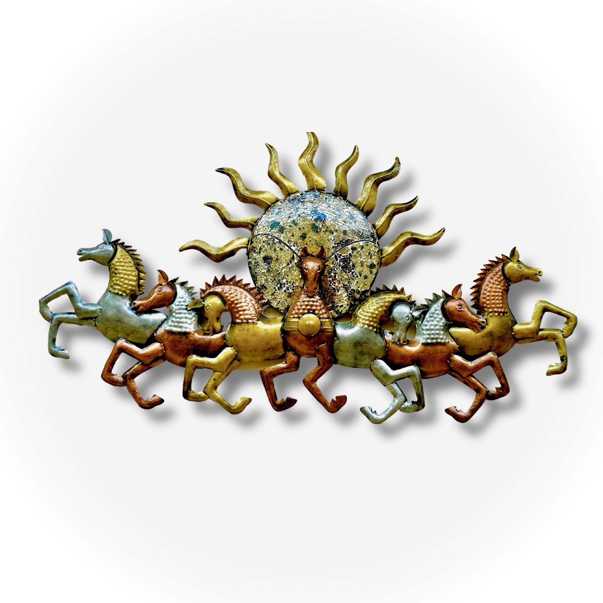 Rsn Metal Wall Art Iron Wall Hanging 7 Horse With Led Light Metal Frame Wall Dcor Entrance, Wall Hanging For Living Room, Wrough