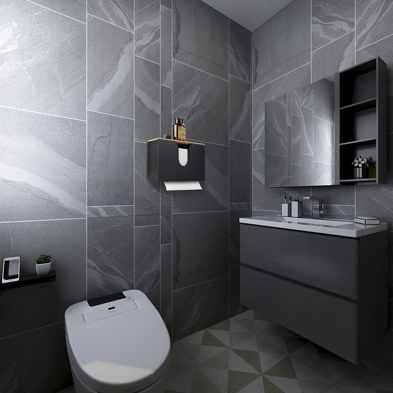 Cozee Bay Bamboo Paper Towel Dispenser/Holder With Lid For Home And Commercial, Wall Mount Or Countertop For Multifold, C Fold,