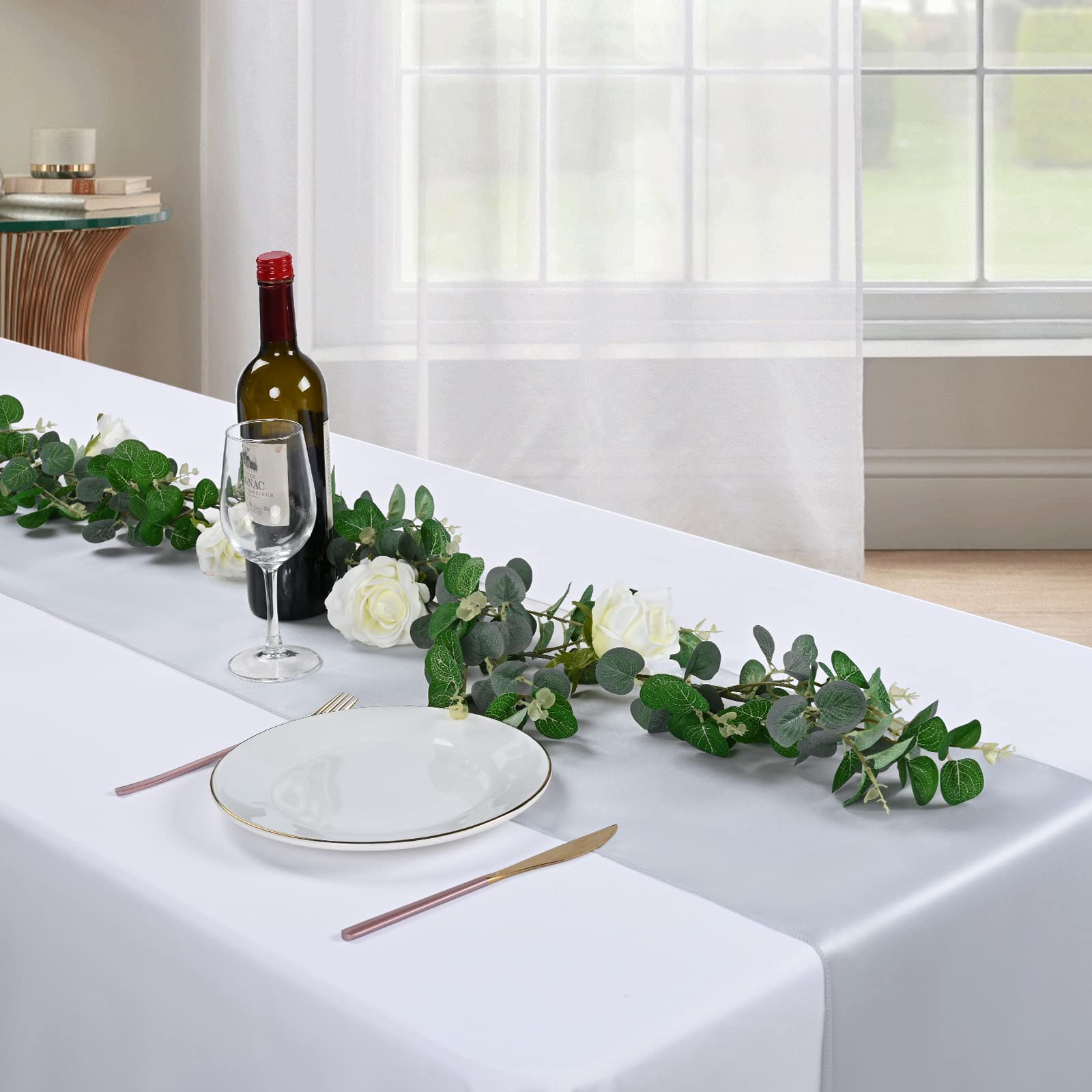 10-Pack Silver 12 X 108 Inches Long Premium Satin Table Runner For Wedding, Decorations For Birthday Parties, Banquets, Graduati