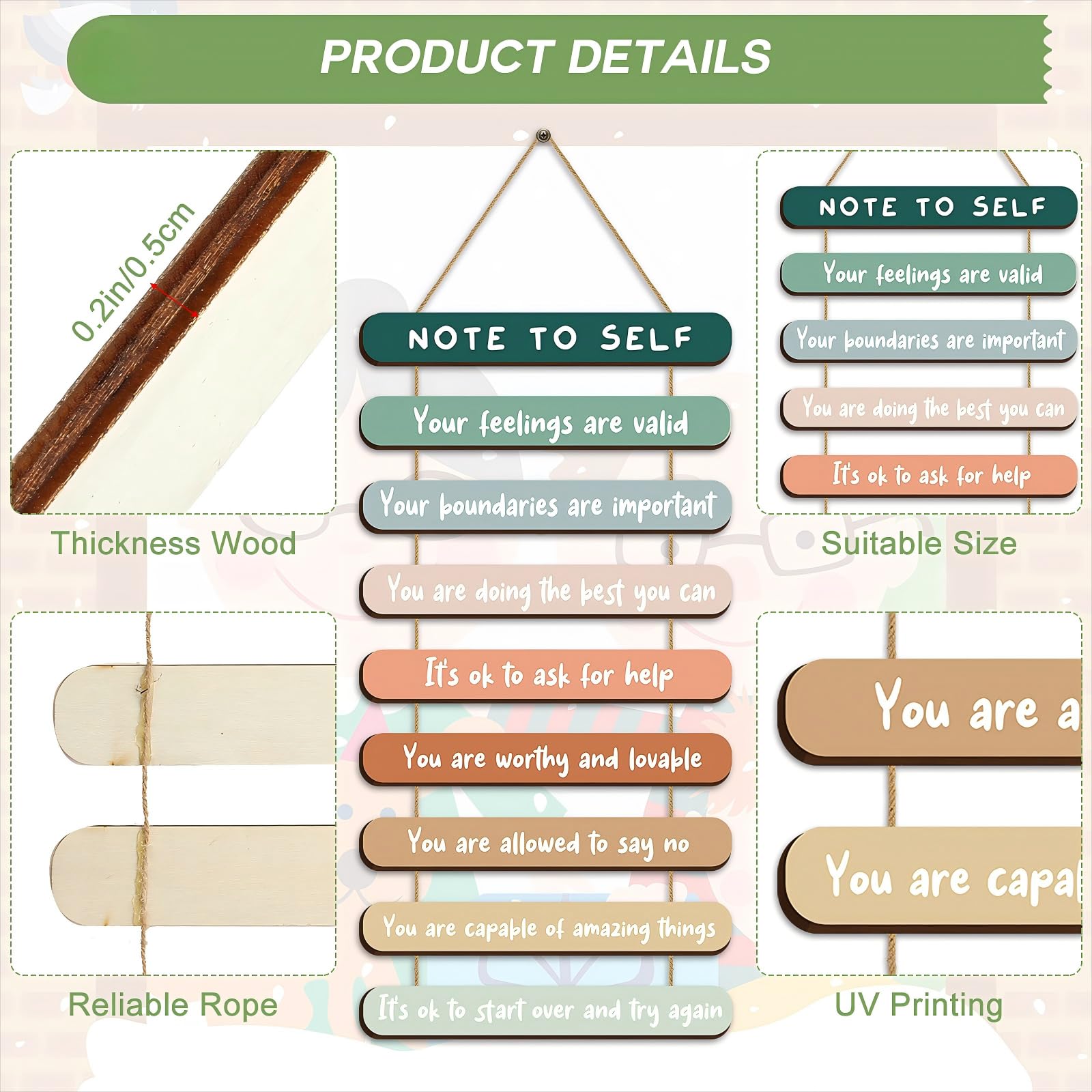 Yookeer Mental Health Reminders Wall Art Decors Positive Psychology Affirmations Therapy Office Decor Wooden Hanging Wall Pedime