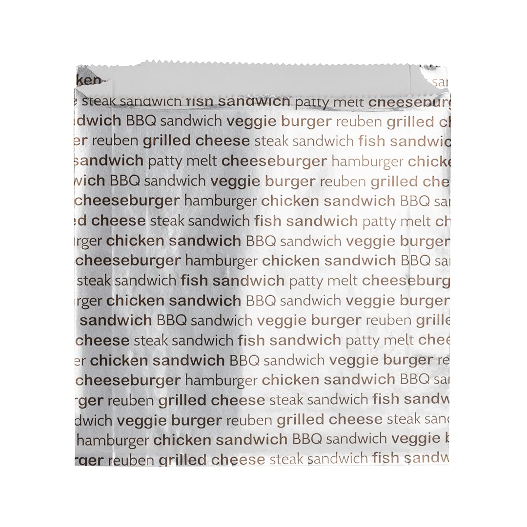 Restaurantware Bag Tek 5.9 X 1.2 X 6.5 Inch Burger Wrappers 100 Greaseproof Sandwich Wraps - Freezer-Safe Heat-Resistant Printed