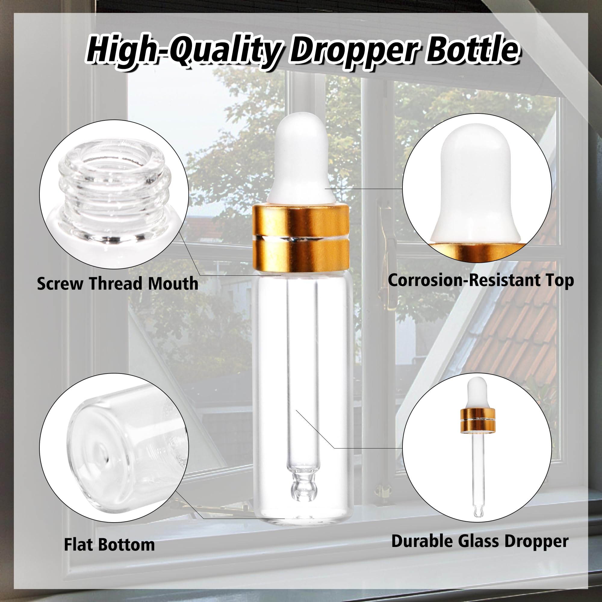 Comrzor 50 Pack 5Ml Clear Glass Dropper Bottles With 2 Pcs Plastic Droppers, Mini Sample Dropper Bottles For Essential Oils Perf