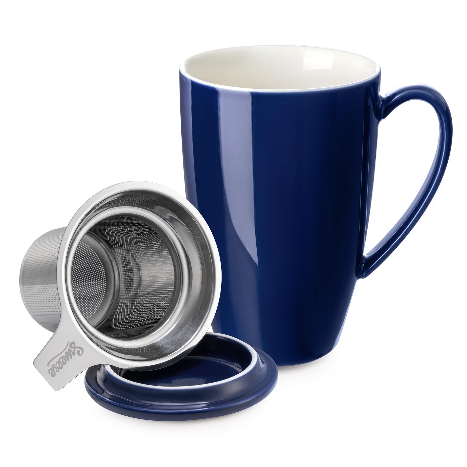 Sweese 15oz Ceramic Tea Cup with Infuser and Lid, Microwave and Dishwasher Safe, Extra-Fine Loose Leaf Tea Steeper, Comfortable 