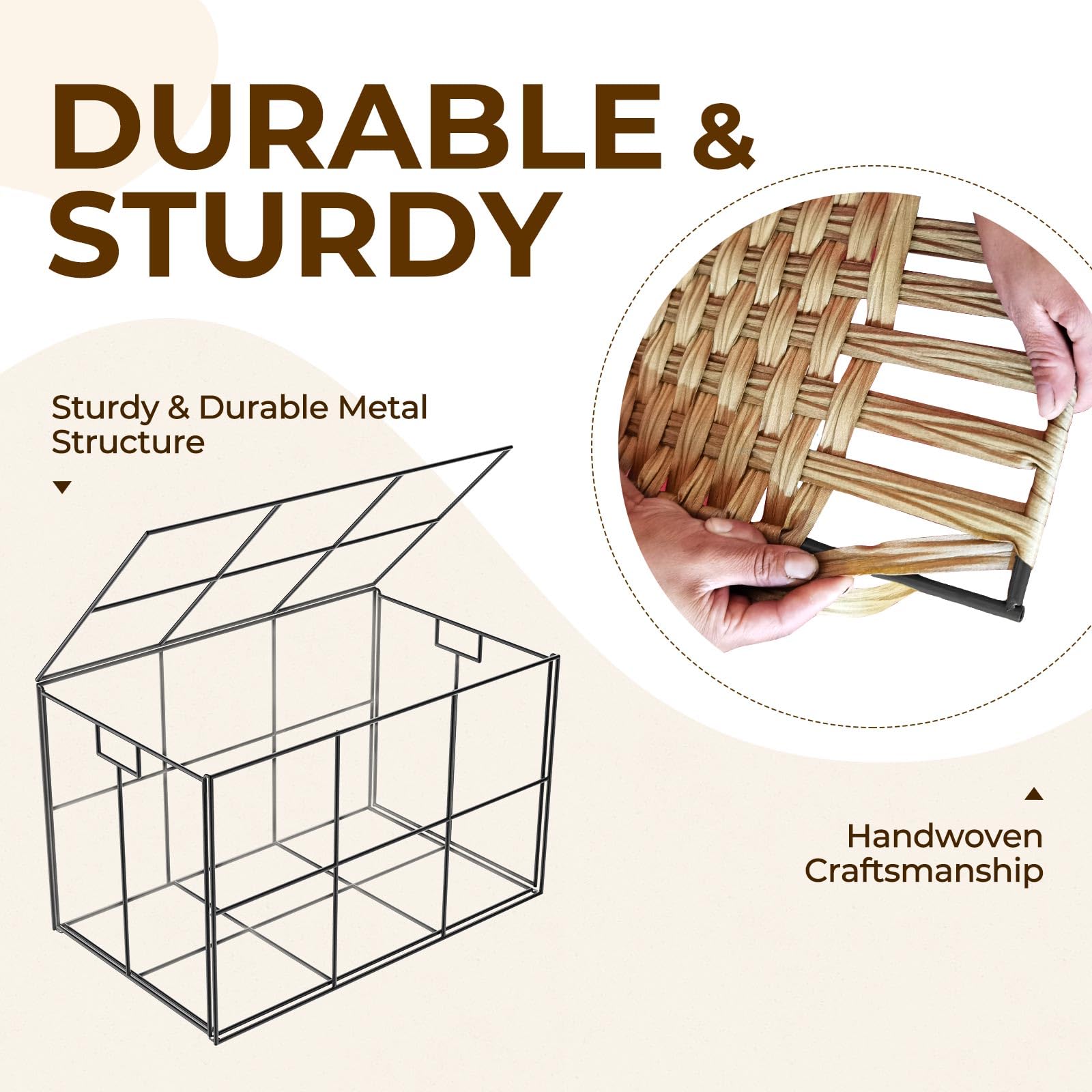 Greenstell Storage Basket With Lid, 35L Handwoven Small Shelf Basket With Cotton Liner And Metal Frame, Foldable & Easy To Insta