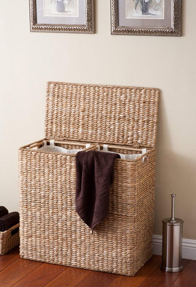 Birdrock Home Oversized Divided Hamper With Liners (Honey) | Made Of Natural Woven Seagrass Fiber | Organize Laundry | Cut-Out H