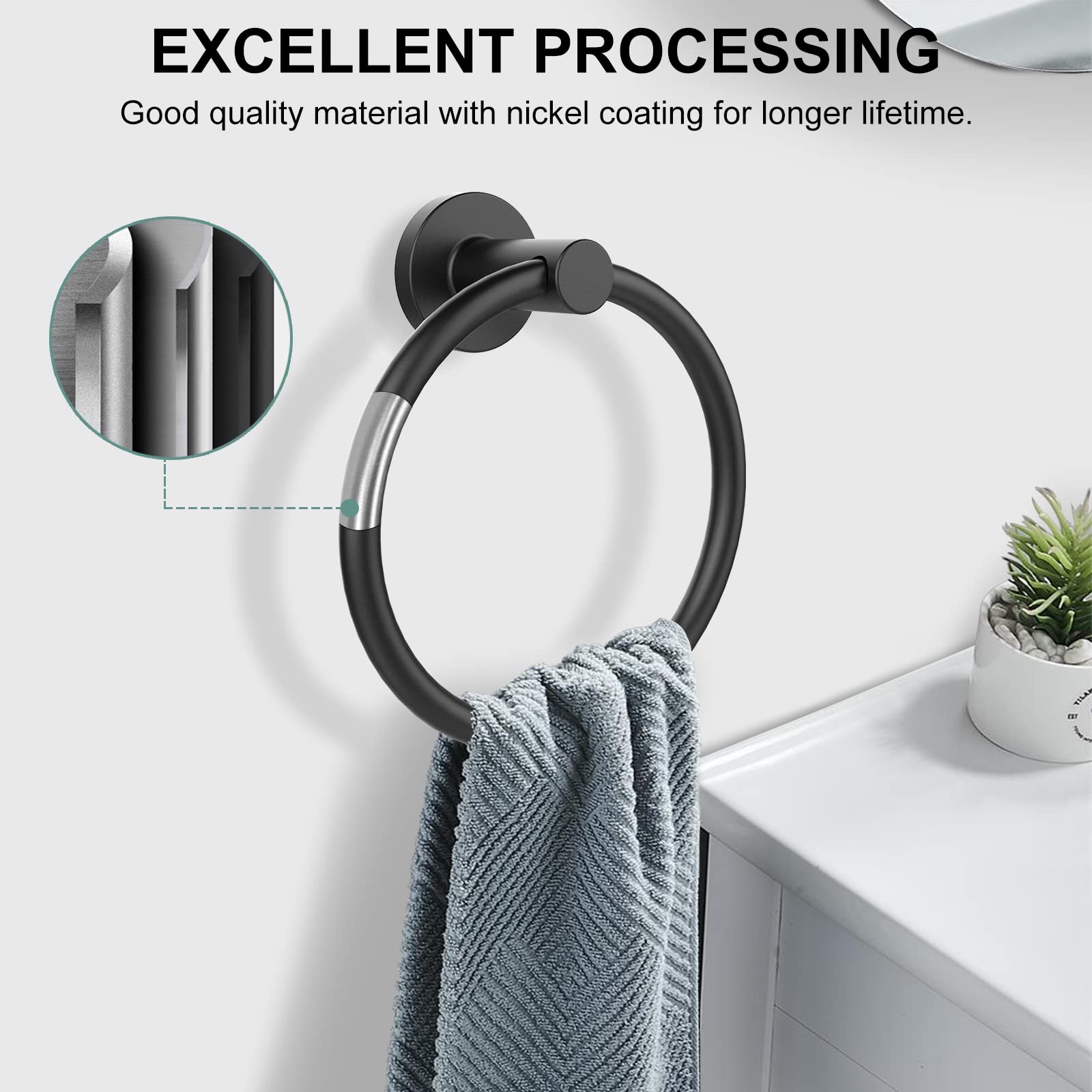 SetSail Towel Holder for Bathroom Wall Matte Black Towel Ring 304 Stainless Steel Hand Towel Holder Heavy Duty Towel Hanger for Bath  Kitchen  2 Pack
