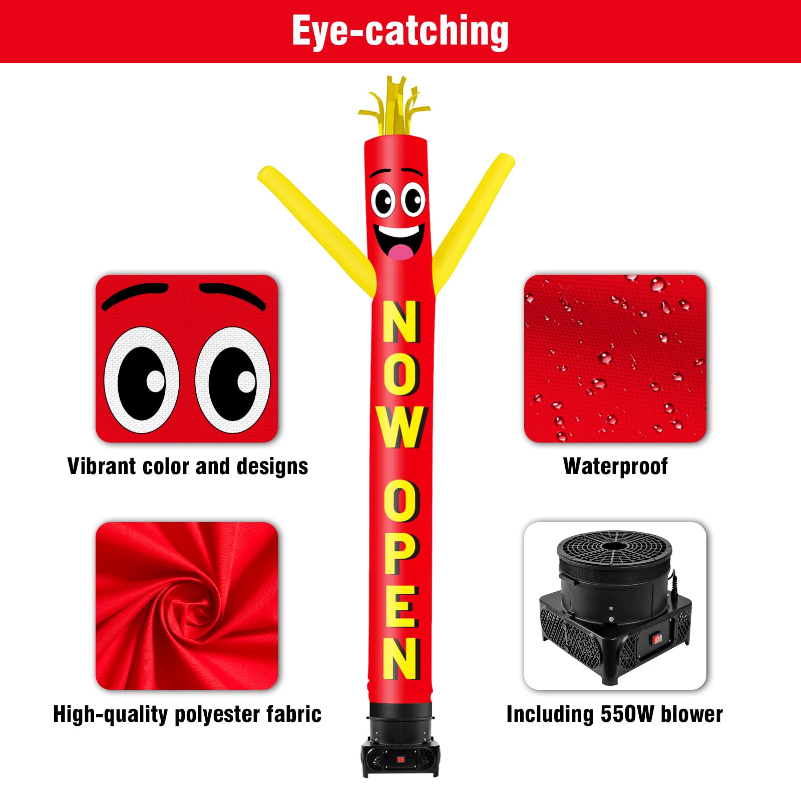 GOODENY 10FT Tall Inflatable Tube Man Now Open Wacky Wavy Dancing Guy with 3/4 HP Weather-Resistant Blower (12  Diameter) for Ou