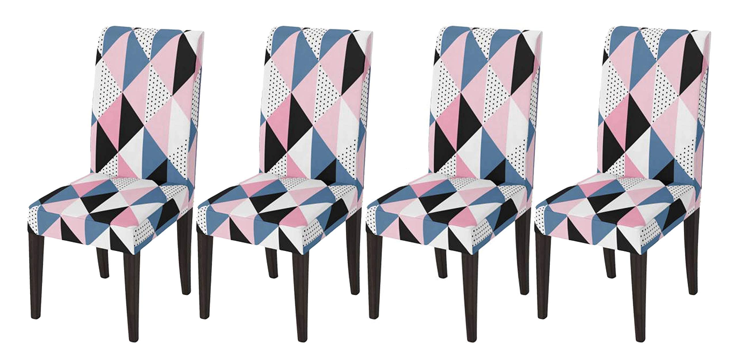 House Of Quirk Polyester Elastic Stretch Removable Washable Short Dining Chair Protector Seat Slipcover (4 Chair Cover, Pink/Bla
